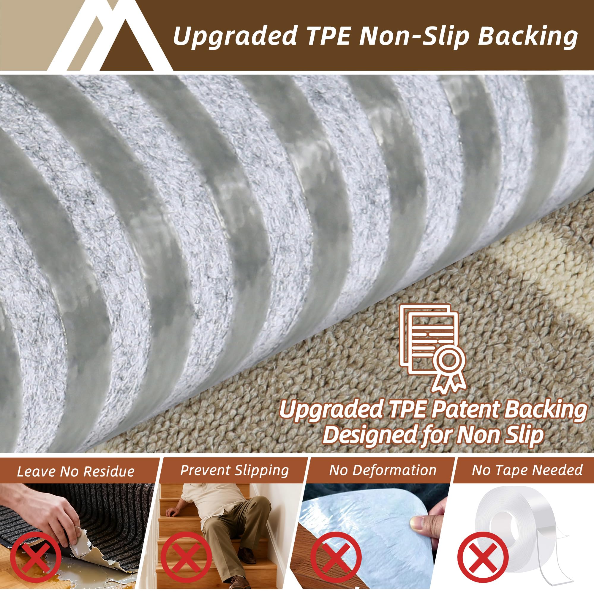 COSY HOMEER Tappeto antiscivolo per scale per interni in 100% poliestere, 4 pezzi, beige, quadrato