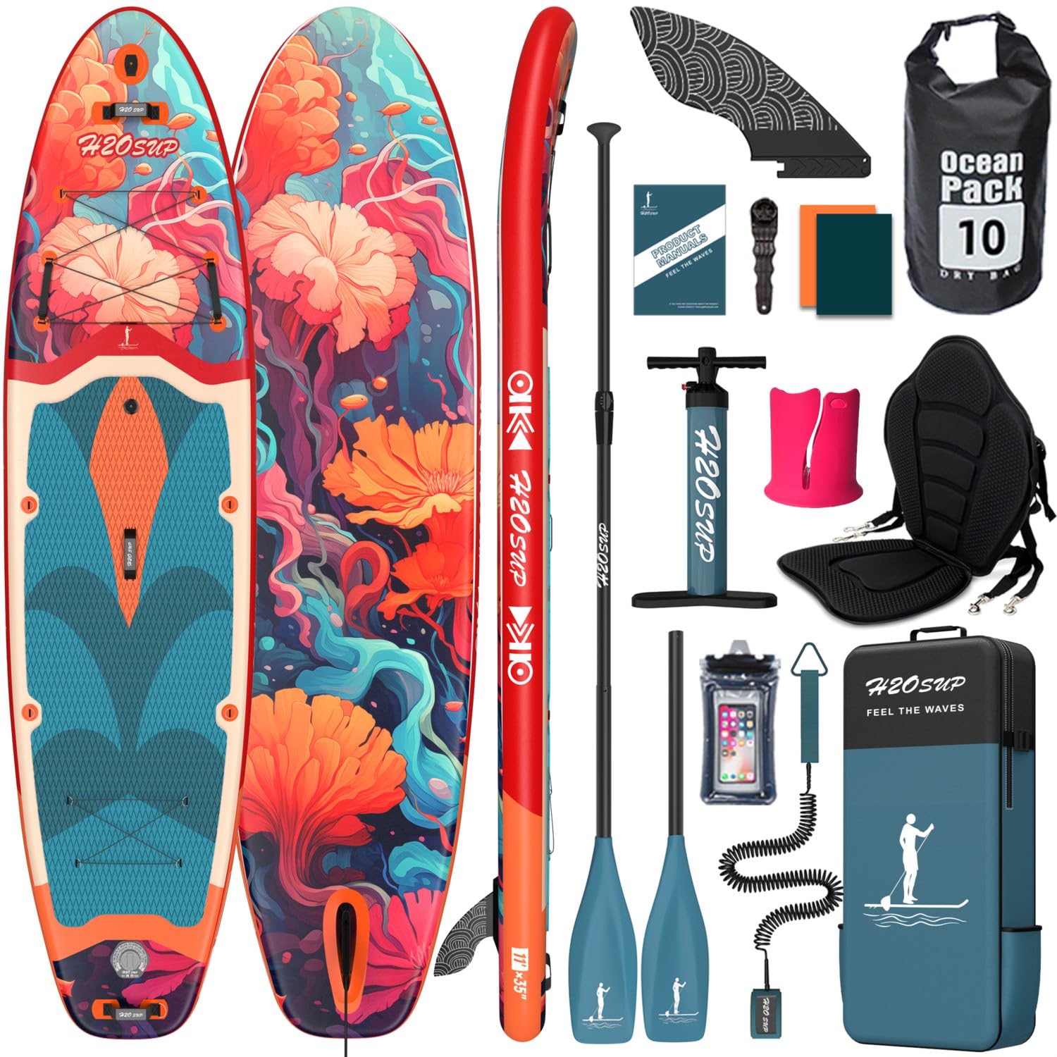 Tavola Sup Gonfiabile - Stand Up Paddle con Accessori Premium, Superstabilità Sup Gonfiabile, Paddle Boards Adulti con Capacità di 200KG per 3 Persone