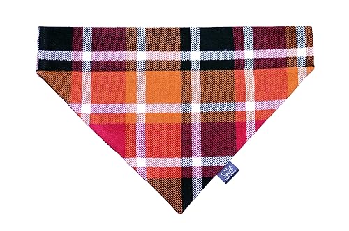 Plaid Flannel Over the Collar Dog Bandana Perfect for Thanksgiving and Christmas, Handmade Warm and Soft Slip On Pet Bandana for Fall and Winter