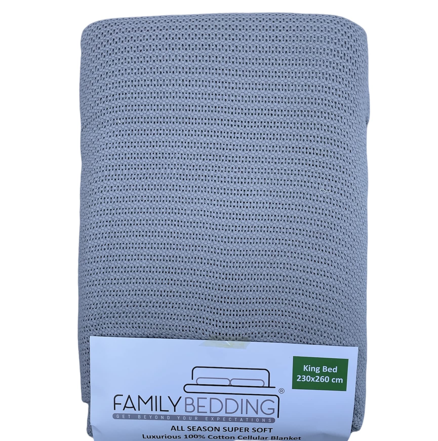 Family Bedding® -100 Percent Pure Cotton - Extra Soft & Cozy Cellular Blanket & Throws -King Bed-230x260cm. (Grey)