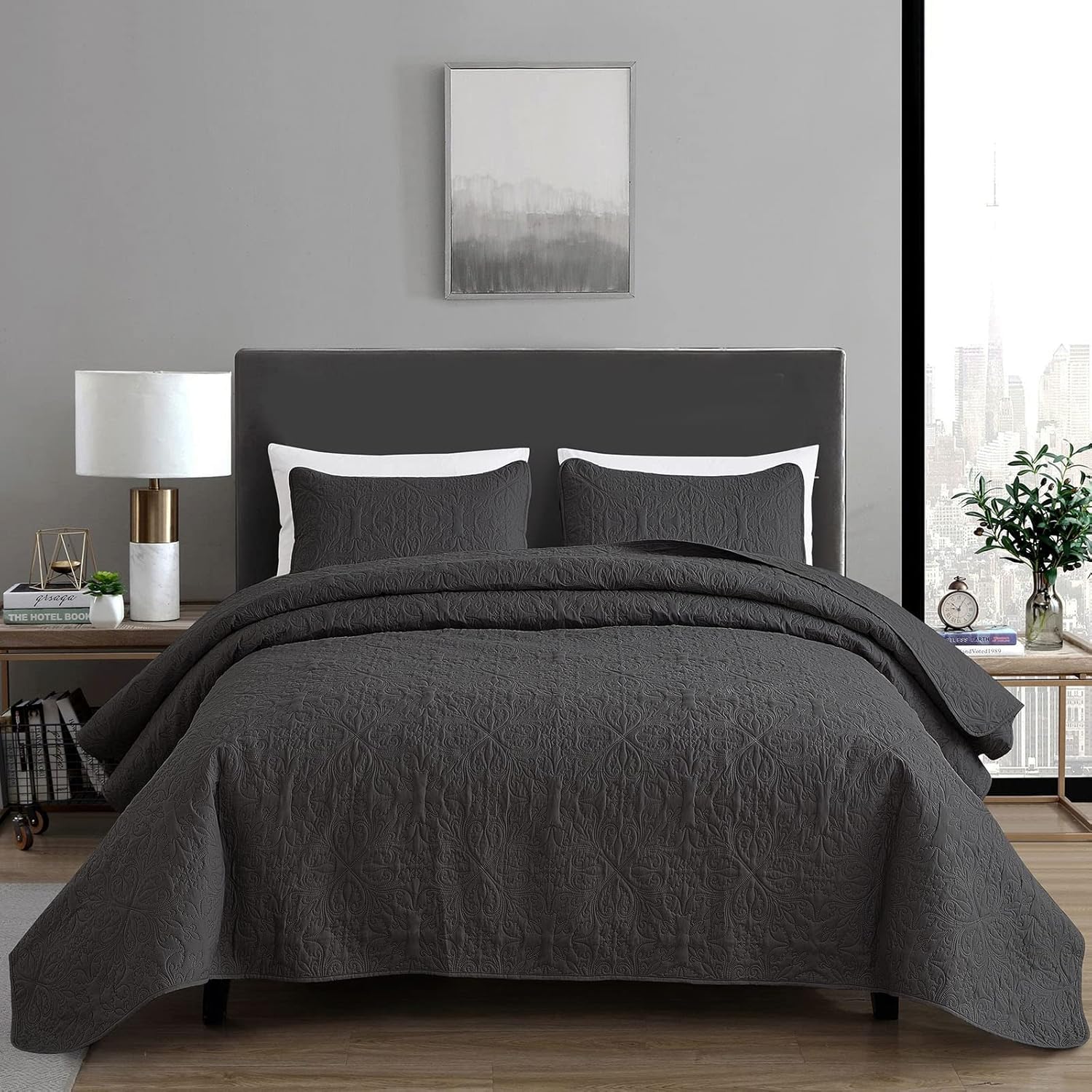 Gracelife Queen Quilt Set Black 3-Piece,Lightweight Soft edspread Coverlet,Reversible Bed Cover Sets with 2 Pillow Shams for All Season : Home & Kitchen