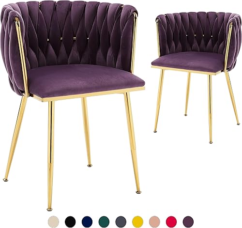 Miniatura 112 de Juego de 2 sillas de comedor de terciopelo, sillas tapizadas tejidas para sala de estar, sillas modernas de cocina y comedor, sillas decorativas de