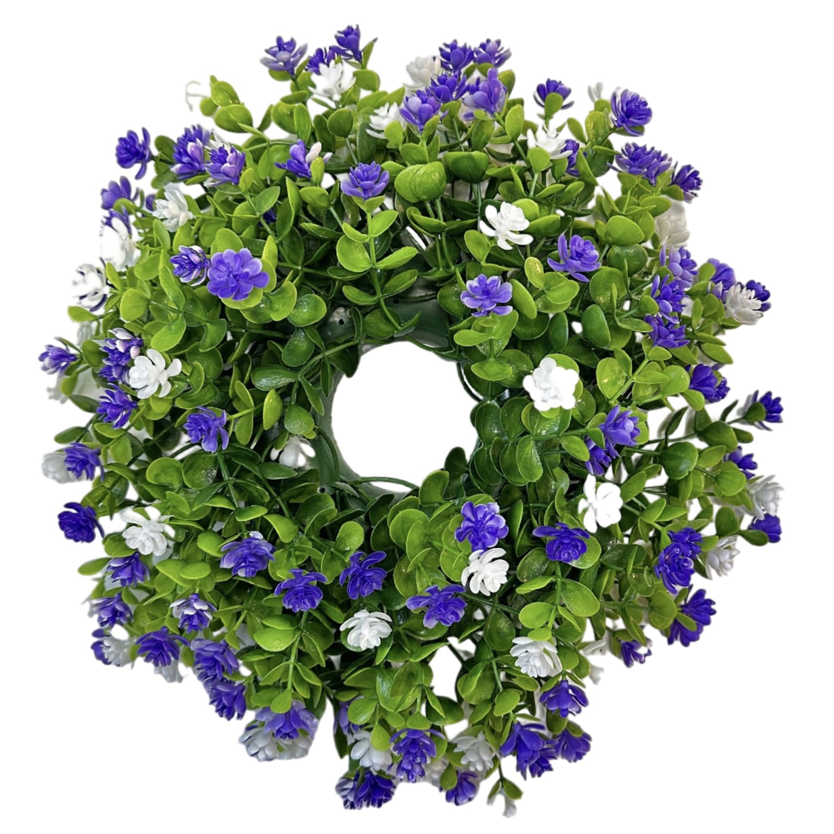 Perodlly Spring Wreath, 13" Floral Door Wreath with Eucalyptus and Ranunculus, All Season Summer for Front Door Porch Home Farmhouse Decor Purple and White.