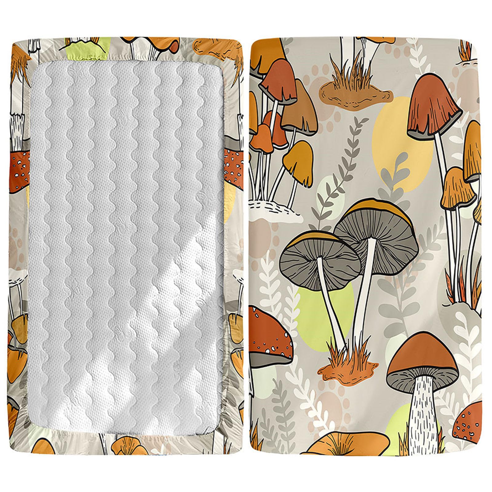 Odot Cot Bed Fitted Sheets, Mushroom Pattern Cot Bed Sheet Fitted Sheets for Cribs Baby Bed Sheets Soft Bassinet Sheets Cot Bed Mattress Protector for Boy Girl (Mushroom,60x120cm)