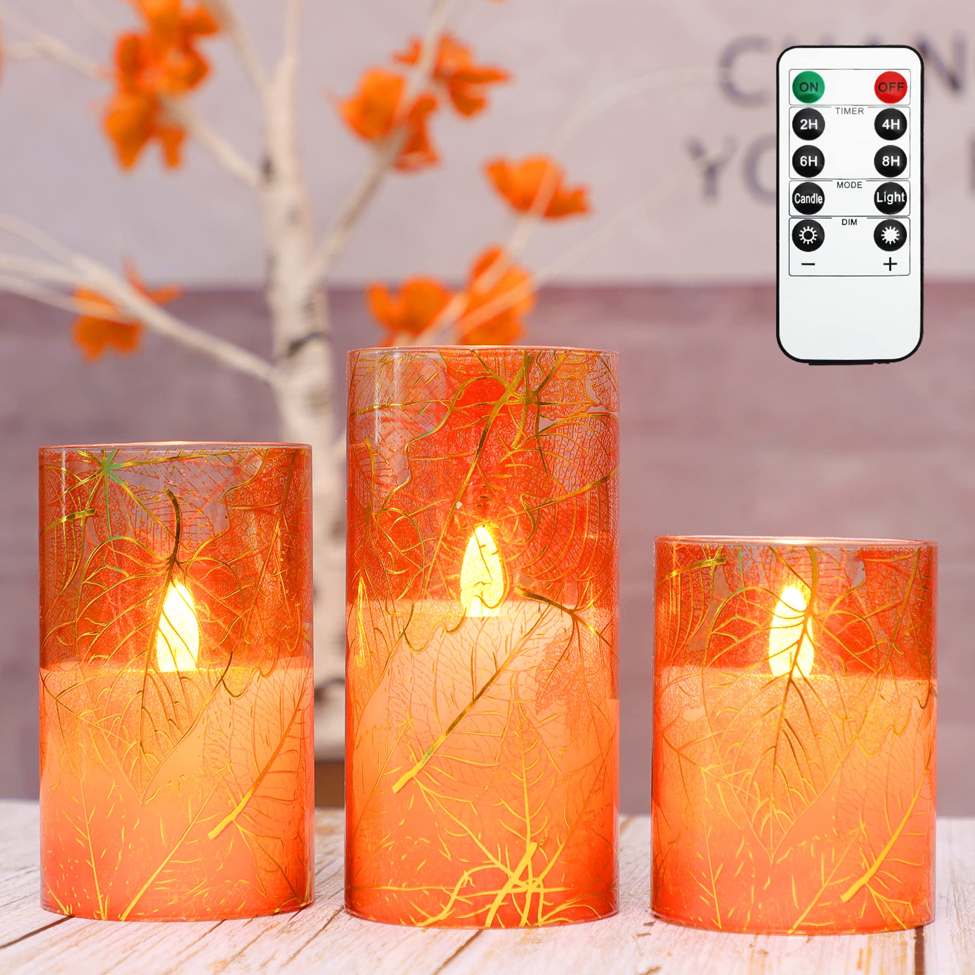Candele senza fiamma con foglie tremolanti, a LED, a batteria, con telecomando, in vera cera, con timer, per decorazioni di odiday e stanze
