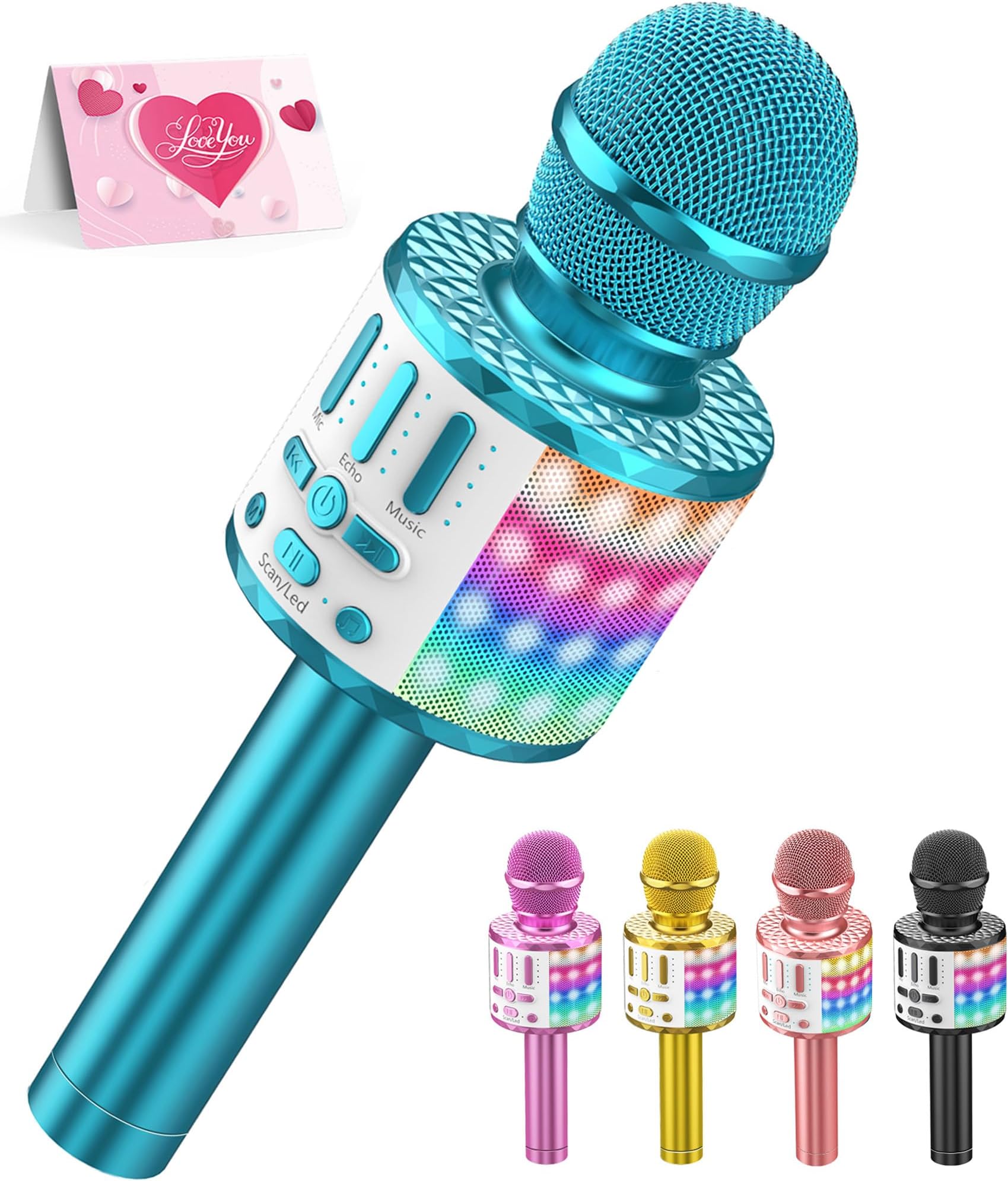 Wireless Microphone with Lights, Karaoke Bluetooth Microphone for Kids Adults, Portable Toy Karaoke Mic Speaker Machine, Home KTV Player Support Phone/Pad/TV for Party Singing, Boys Girls Best Gifts