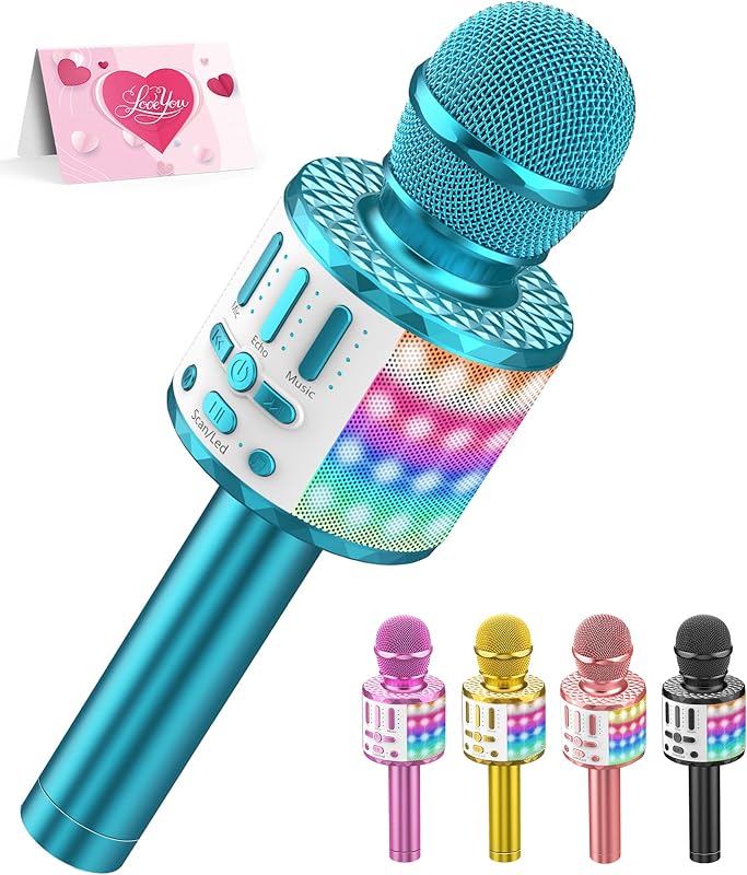 MicQutr LED Drahtloses Bluetooth Karaoke Mikrofon zum Singen, Spielzeug Kinder, Heim KTV Karaoke Maschine, Tragbares KTV Lautsprecher Recorder für Android/iPhone/iPad/PC