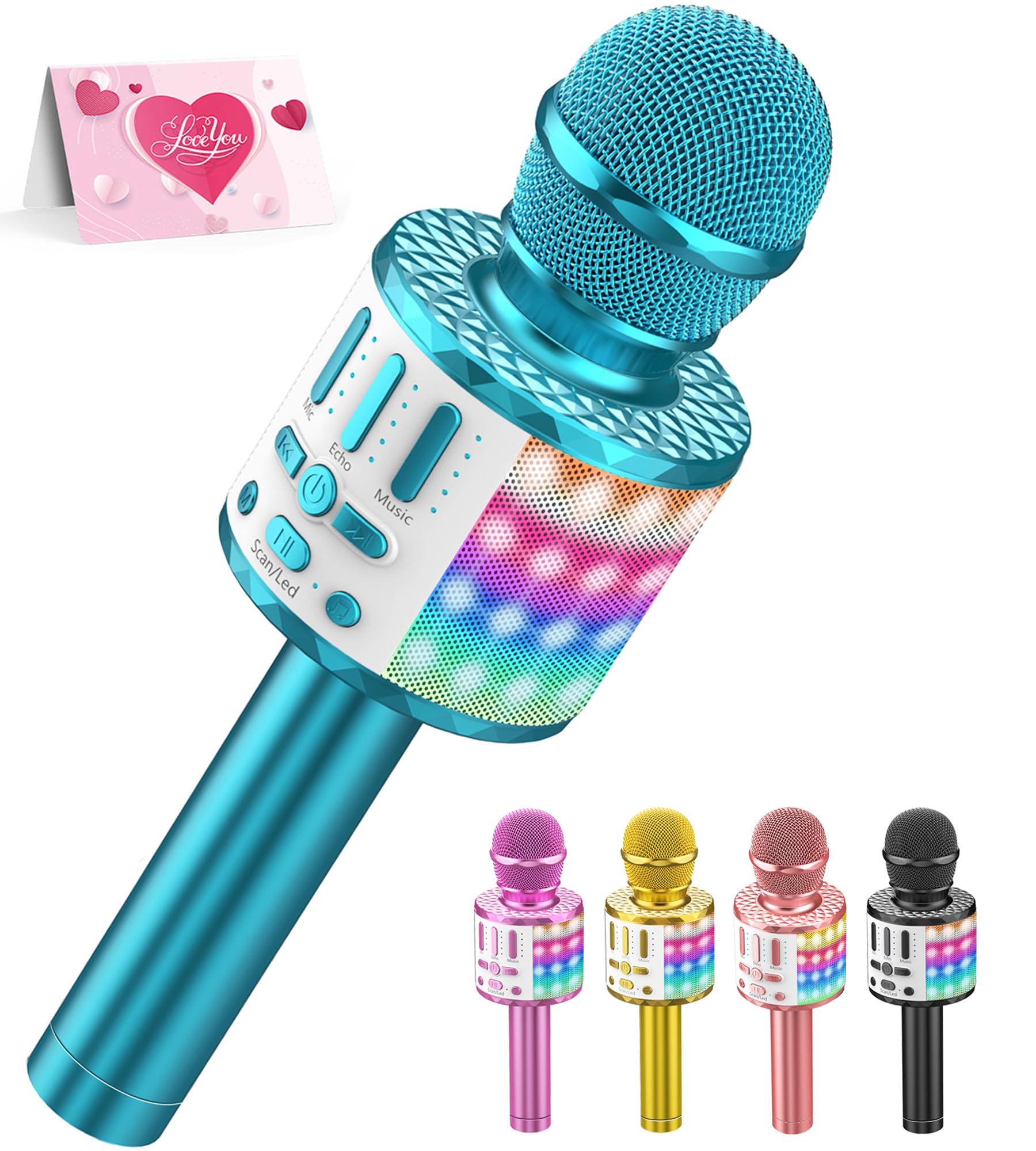 MicQutr LED Drahtloses Bluetooth Karaoke Mikrofon zum Singen, Spielzeug Kinder, Heim KTV Karaoke Maschine, Tragbares KTV Lautsprecher Recorder für Android/iPhone/iPad/PC