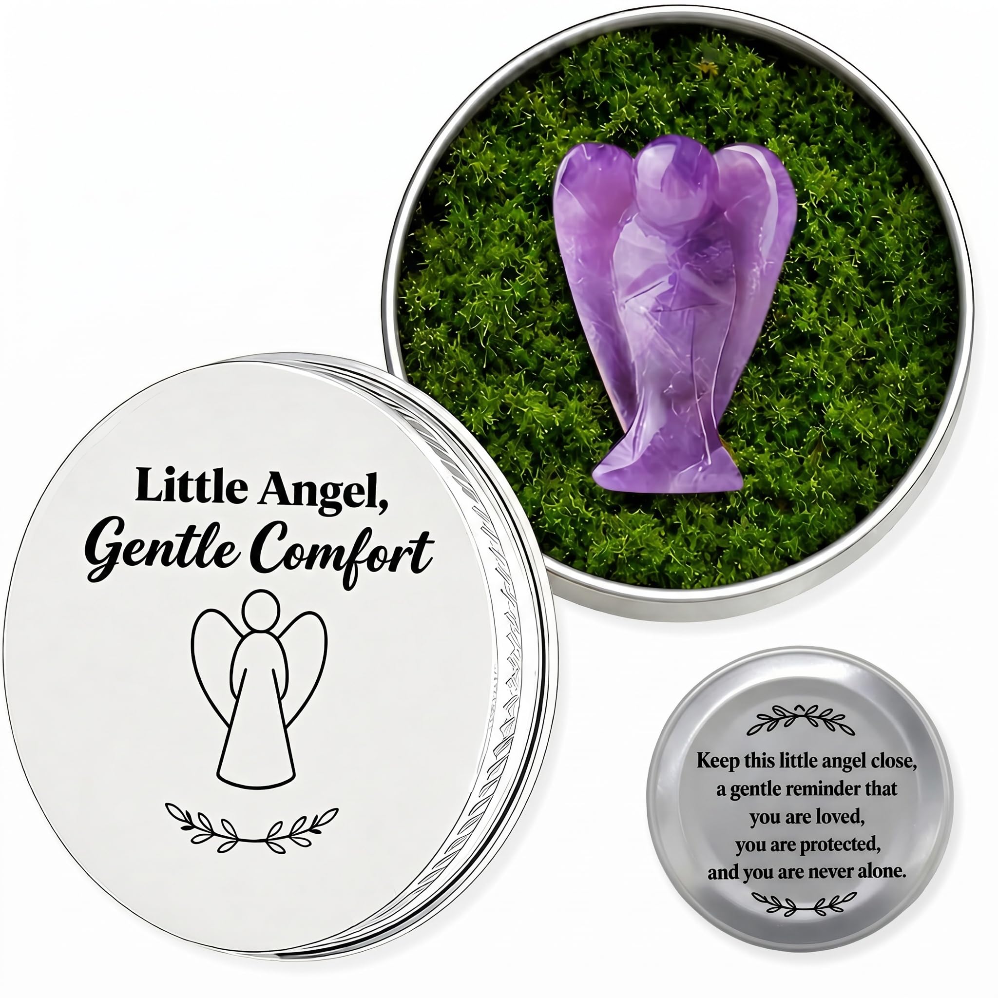 Virelle Women's Purple Pocket Angel Healing Crystals Figurine, Natural Amethyst Stone Angel Figurines For Spiritual Gifts For Thoughtful Gifts For Gcse Exam Good Luck Confirmation Gifts