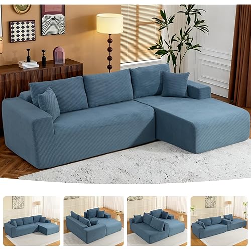 2025 New 108" Cloud Couch Sectional, Modular Sectional Sofa with L-Shaped Chaise, Deep Seat Sectional Modular Couch for Living Room, No Assembly Required (Blue, Right Facing Chaise)