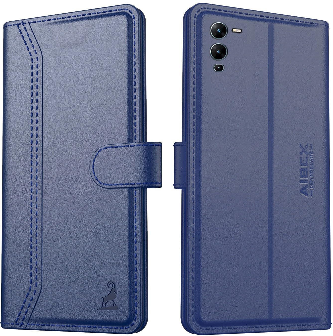 AIBEX ® Compatible for Vivo V25 Pro Flip Cover Leather Finish | Inside TPU with Card Pockets | Wallet Stand | Complete Protection Flip Case - Blue