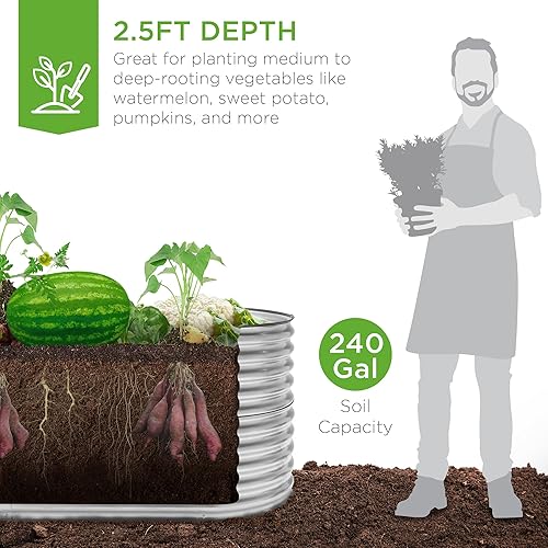 Miniatura 3 de Best Choice Products Cama de jardín elevada ovalada de metal de 63 pulgadas, maceta personalizable para exteriores, diseño apilable para jardinería,