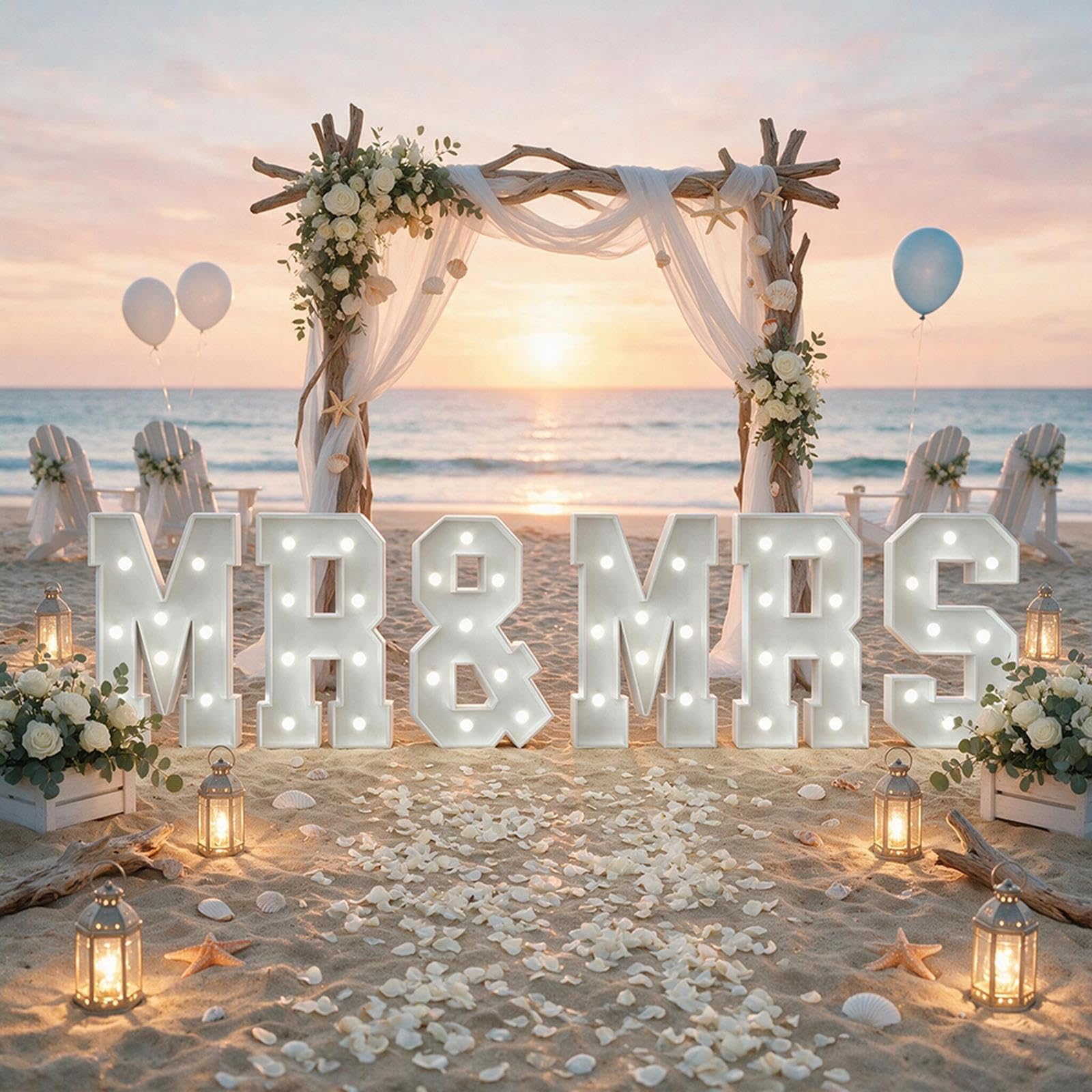Insegna Lettere MR&MRS Luminose Decorazioni Matrimonio | Pannello Schiuma KT Pre-tagliato, Montaggio Facile, Senza Fili, Leggero, for Festa di Fidanzamento(Cool white,100cm)