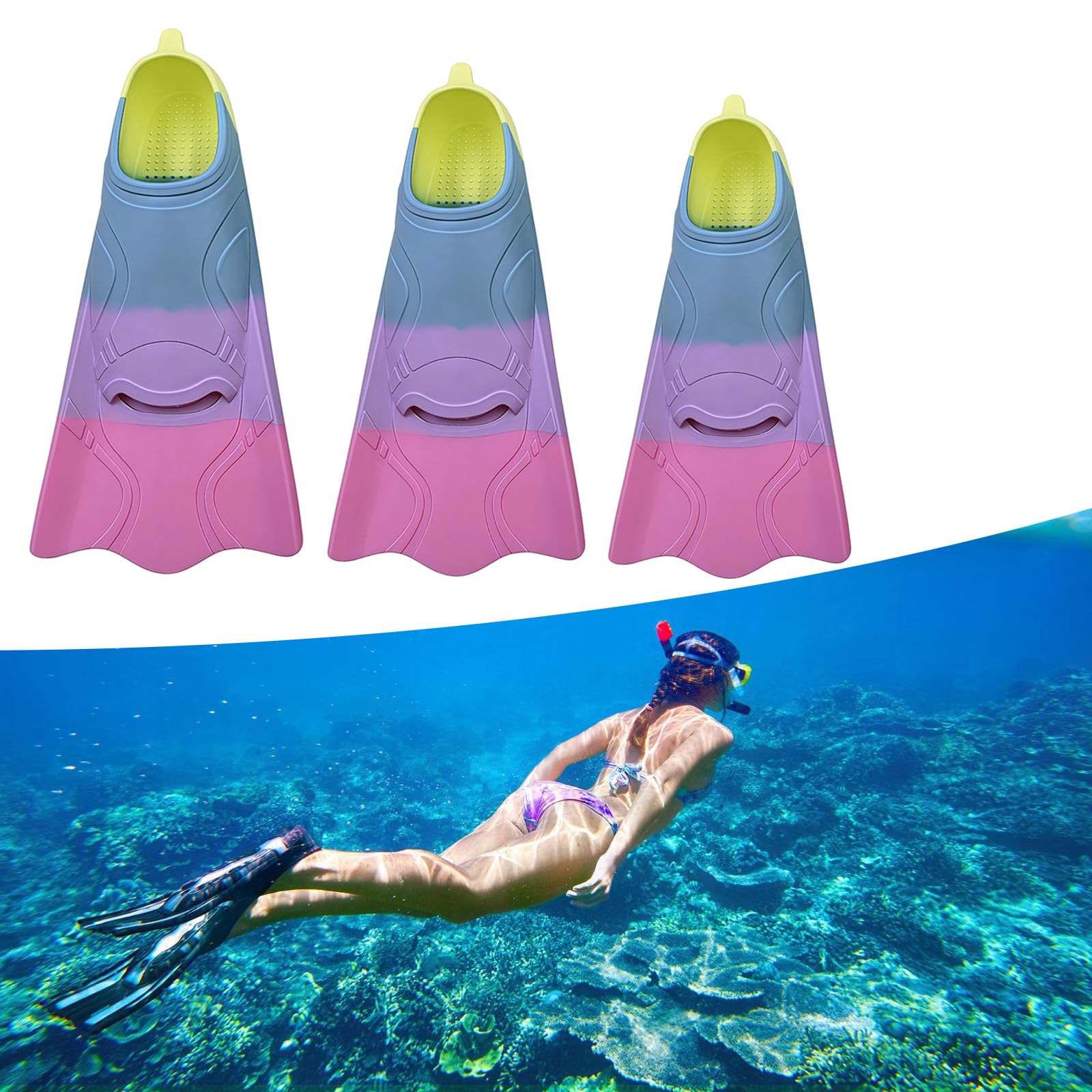 Lot de 2 palmes antidérapantes en silicone pour jeunes - Équipement d'exploration pour un usage familial