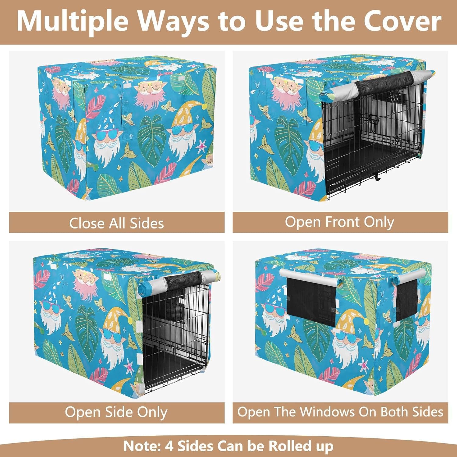 Hawaiian Gnome Dog Crate Cover Breathable, S-XL UV-Resistant Crate Cover for Dog, X-Large