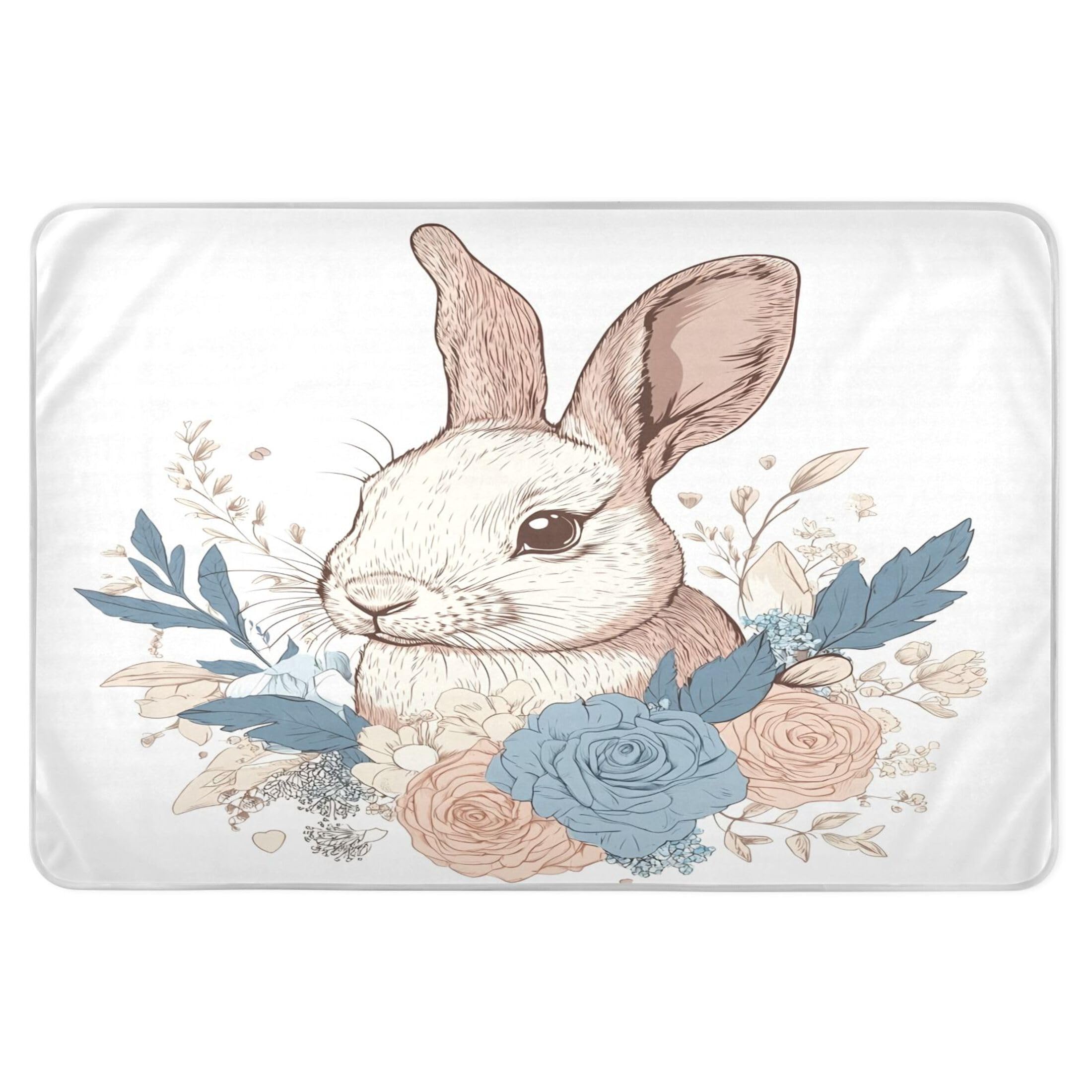 Takiito Rabbit Flower Art Bed Pad Reusable Bed Underpad Washable Waterproof Leak-Proof Quick Dry Incontinence Pee Pad for Toddlers Kids Adults Pets 34x52 in