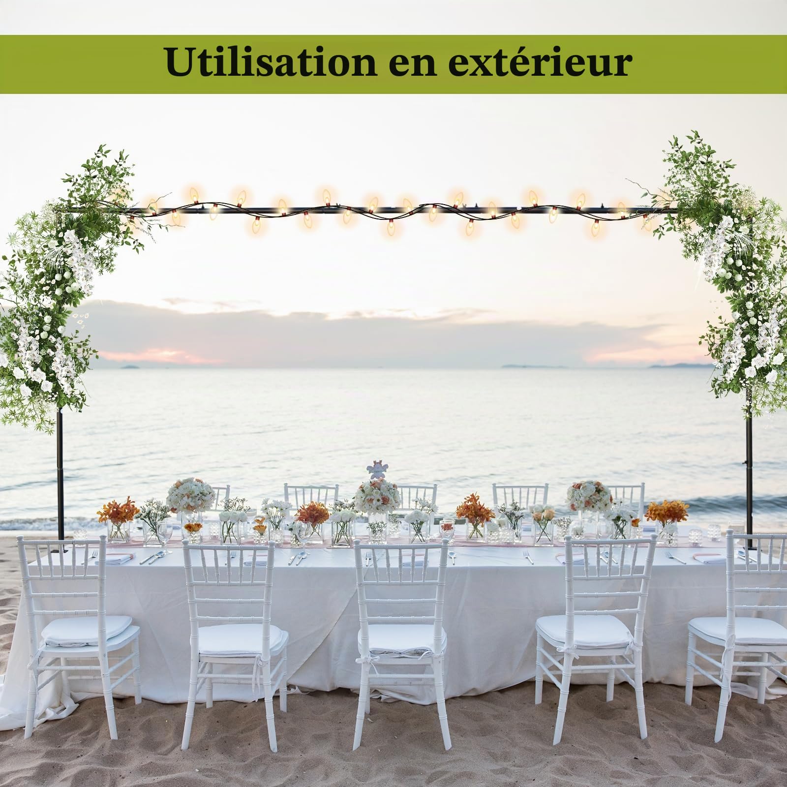 Support de table réglable avec pinces de 110 cm-270 cm de longueur, Tige Décorative de Table, arche de table à fleurs décorée pour mariage pour Noël, Mariage Décoration de Fête table Décoratio, Noir