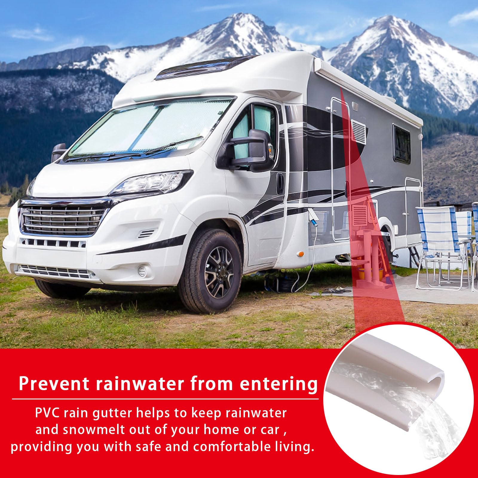 DBREAKS Grondaie per Camper, 5M Grondaie in gomma, Striscia in Gomma in PVC, Deviatore per Tetto Pioggia, per Veicoli, Camion, Barche, Auto, Furgoni, Porte
