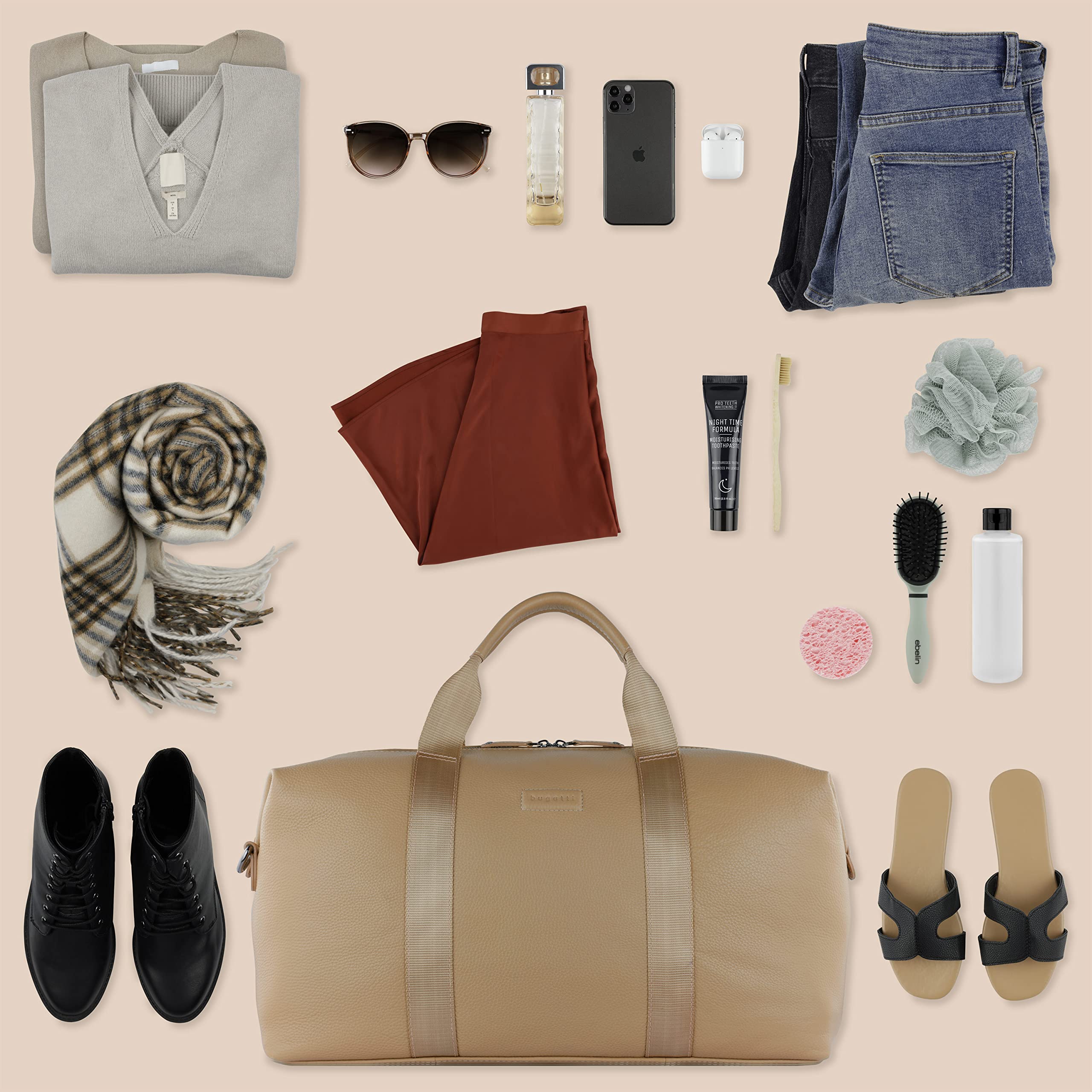 bugatti ELSA Reisetasche aus Leder, Weekender für den Urlaub, Gymtasche für Sport, Sand