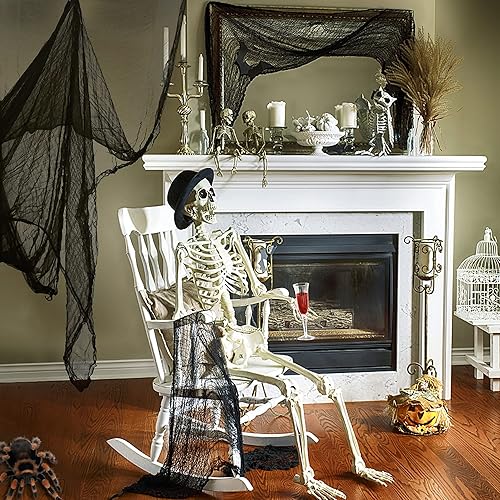 Miniatura 6 de LessMo Tela espeluznante negra de Halloween de 200 x 80 pulgadas para decoración de fiesta al aire libre, tela espeluznante de gasa, elástica,