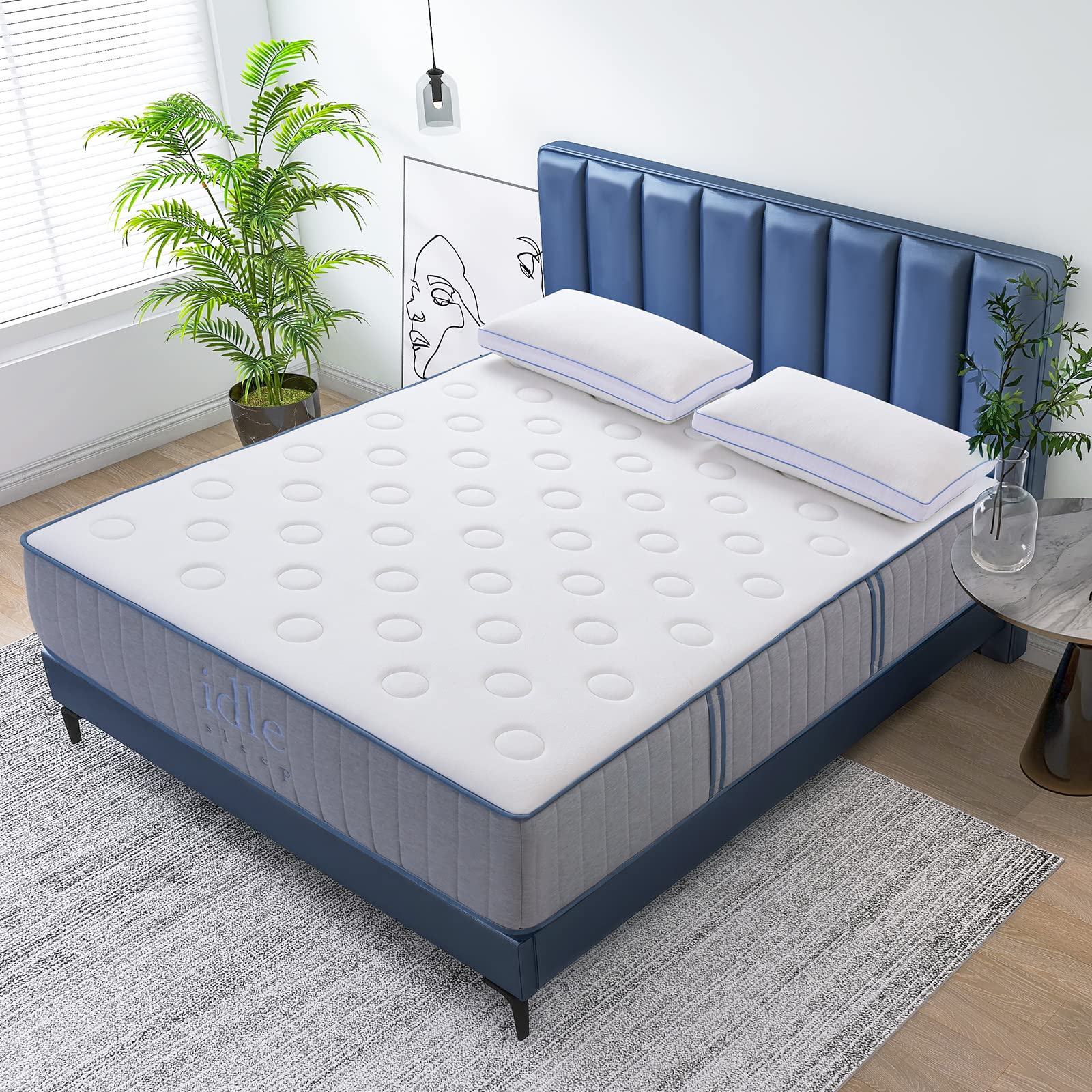 Idle Sleep 14 Inch Cooling Memory Foam Mattress,CertiPUR-US Certified,Mattress/Bed in a Box, 2-Sided Breathable Hypoallergenic Covers Infused with Gel,Pressure Relieving-White,King