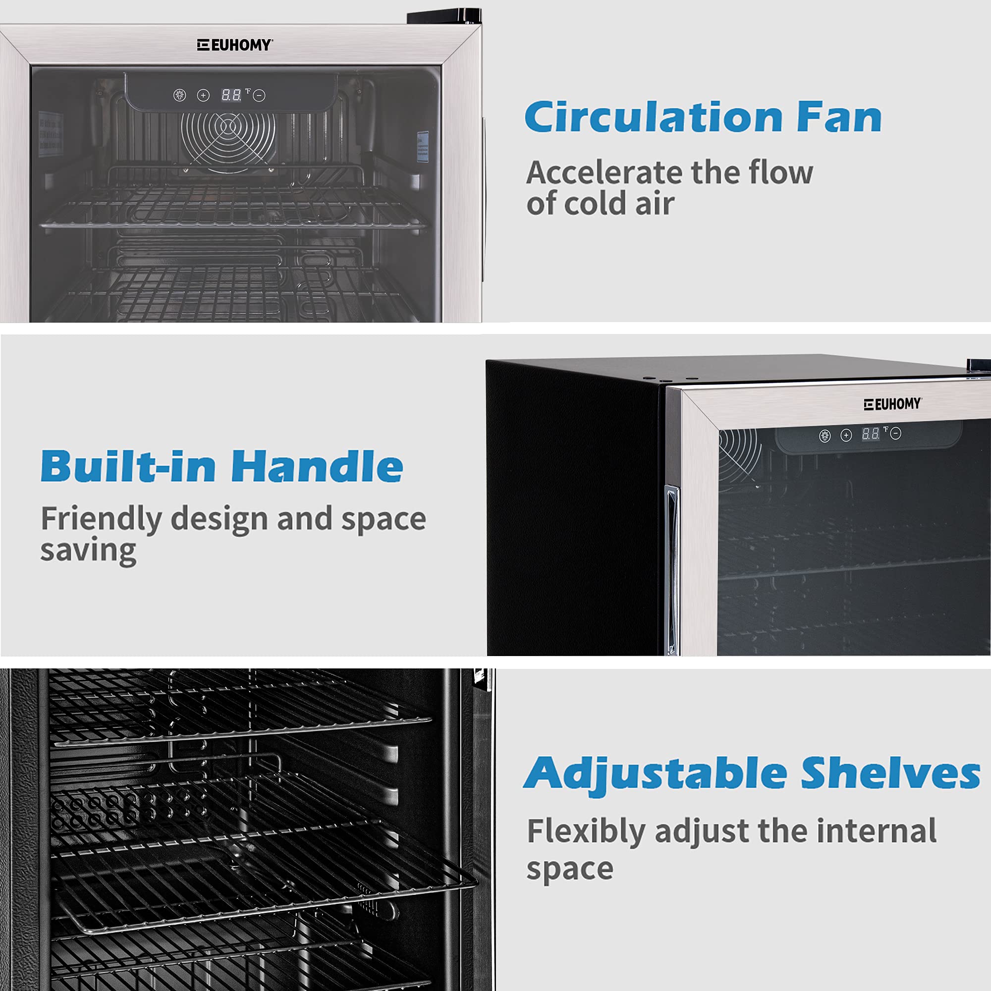 Euhomy Beverage Refrigerator and Cooler, 120 Can Mini fridge with Glass
