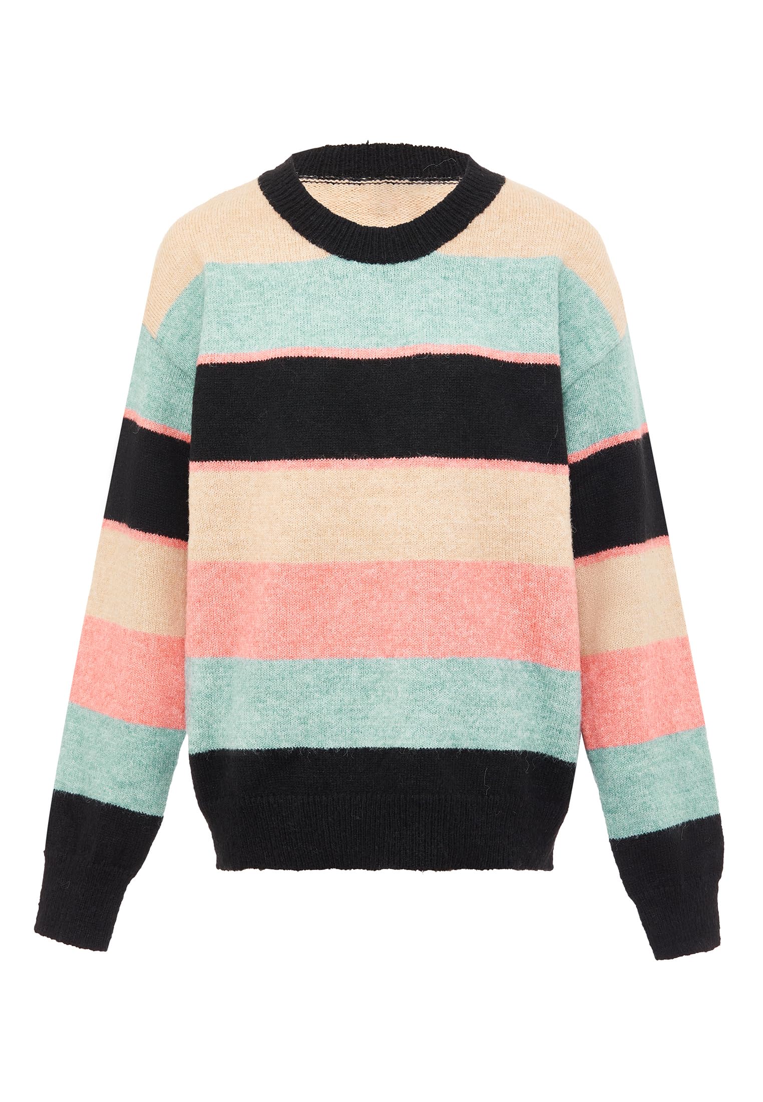 Jalene Damski sweter Slouchy z okrągłym dekoltem i kontrastowymi paskami, z dzianiny, wielokolorowy, rozmiar M/L, wielokolorowa, M