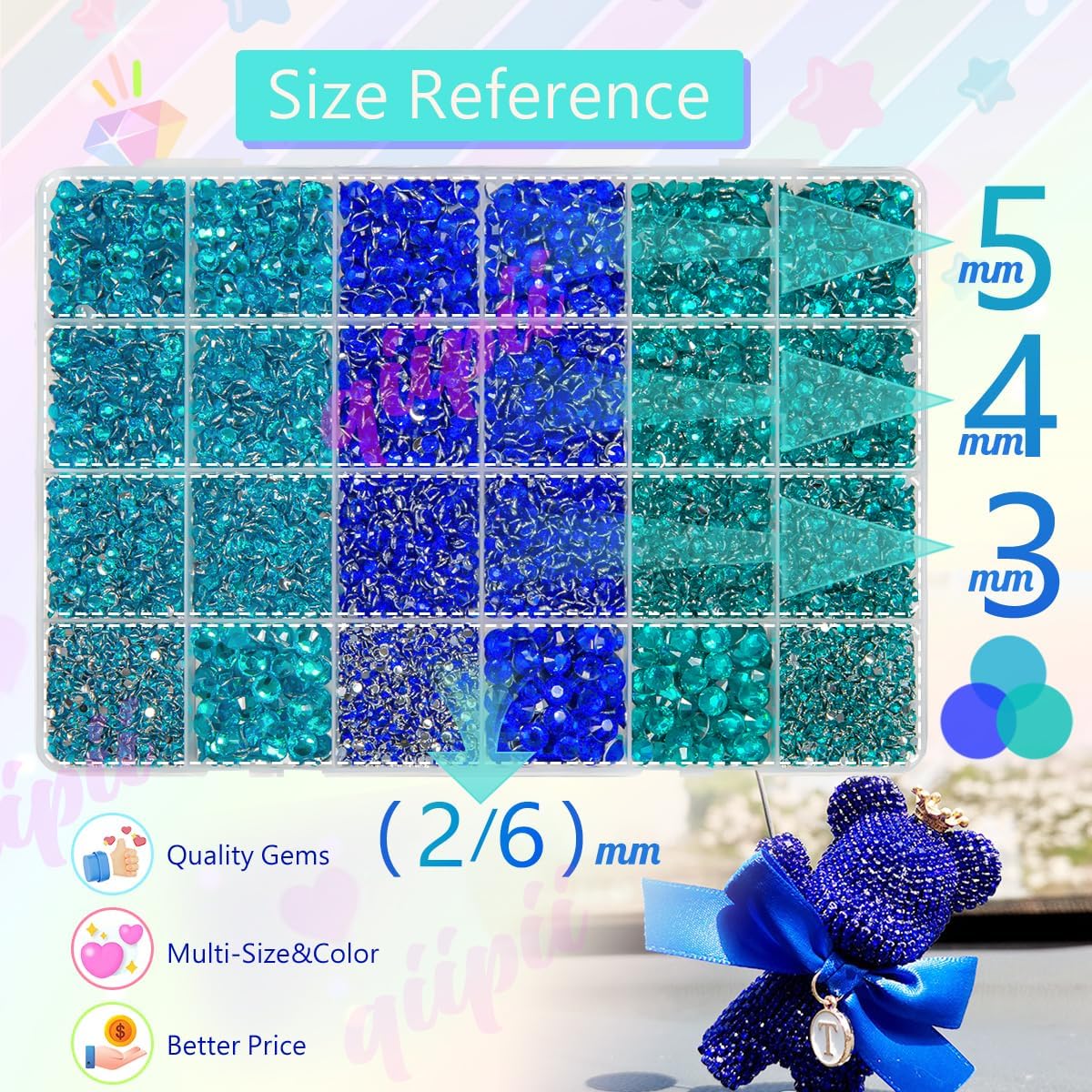 2mm-6mm 3 Color Blue Series Crystal Resin Rhinestones w B7000 Jewelry Glue for Bedazzling Crafting Flatback Stones Gems Diamonds for Nails Face Eyes Makeup Tumblers Bottles DIY Crafts Clothes - Image 3