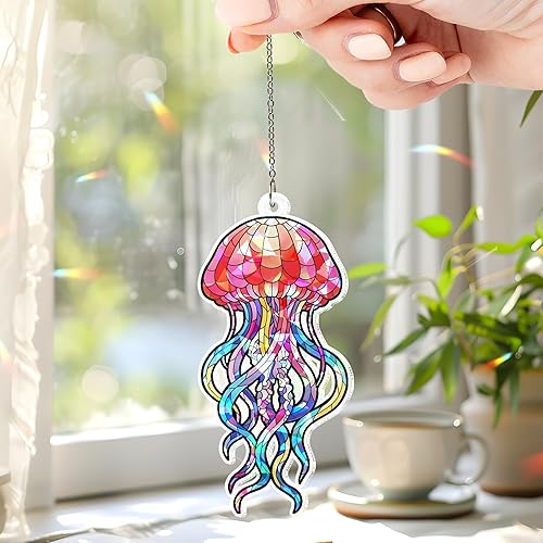Miniatura 4 de ThangPhamShop - Adorno de holograma de cristal roto con forma personalizada para amantes de las medusas - Adorno con tema de medusas