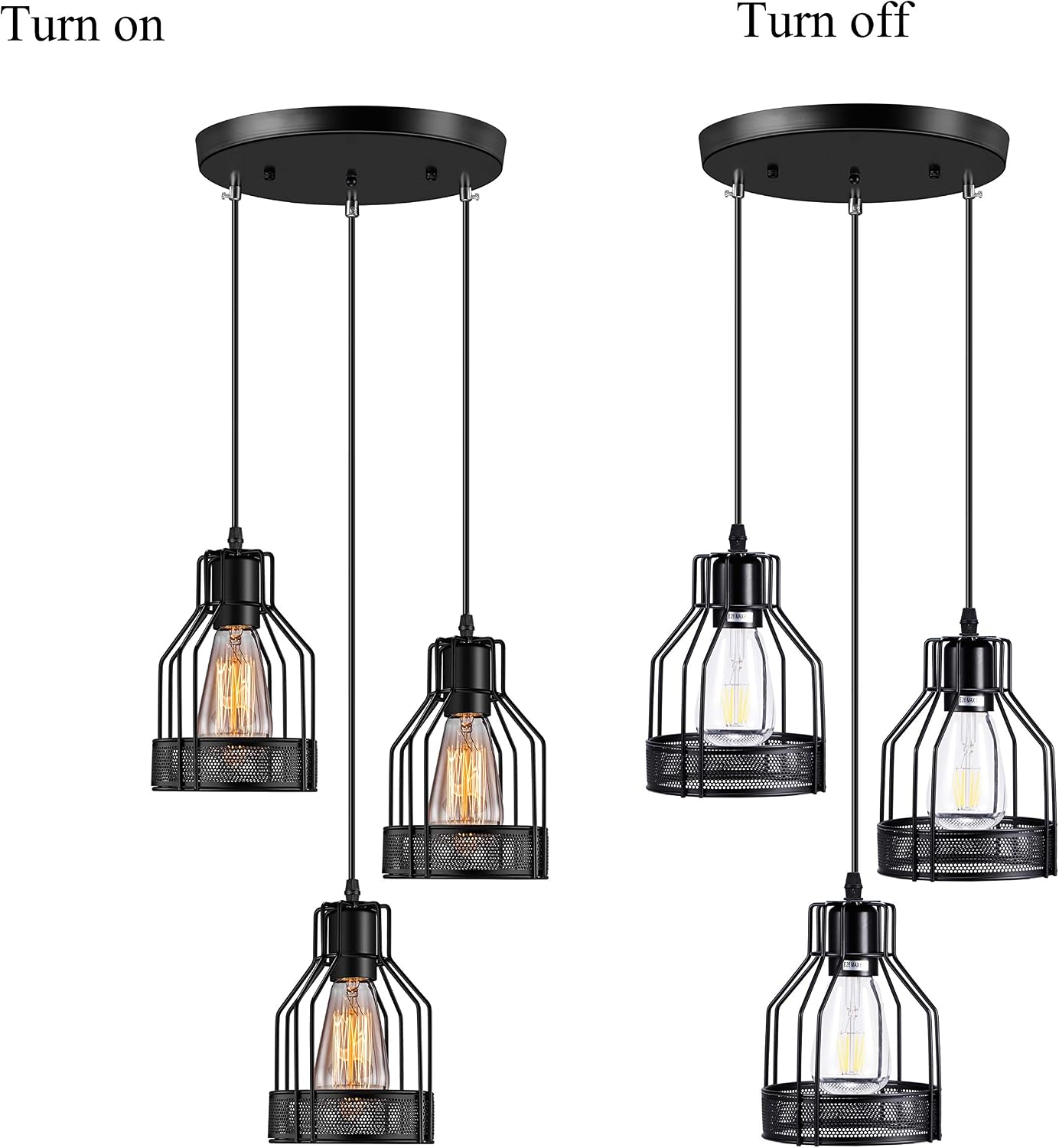 Licperron Pendant Light Fixtures 3-Light, Kitchen Light Fixtures, Edison Metal Caged Vintage Hanging Pendant Fixture for Kitchen Dining Room Bar Hotel, E26 Base