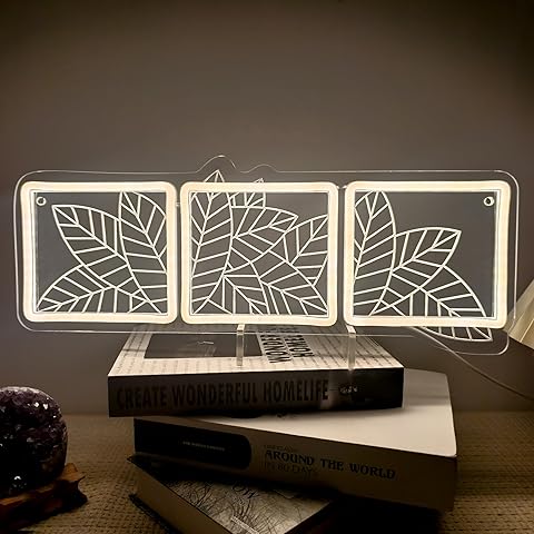 Macrame Leaf Neon Sign Macrame Leaf Wall Hanging Decor for Bedroom Living Room Leaf...