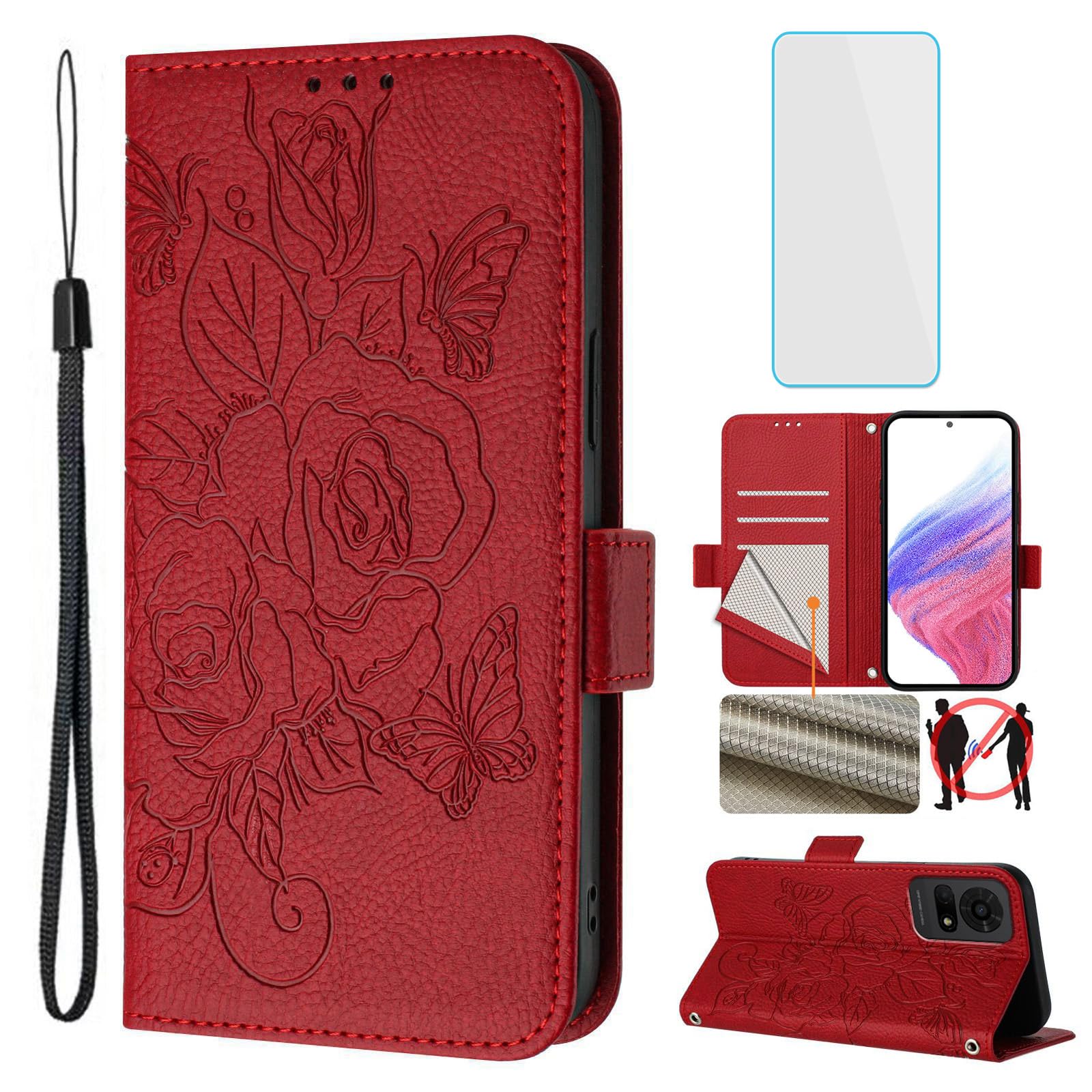 OUEAYIEN for TCL 50 LE/K23/K24 Phone Case Wallet and Screen Protecter RFID Blocking Credit Card Slot Kickstand Embossed Women Cell Phone Flip Cover