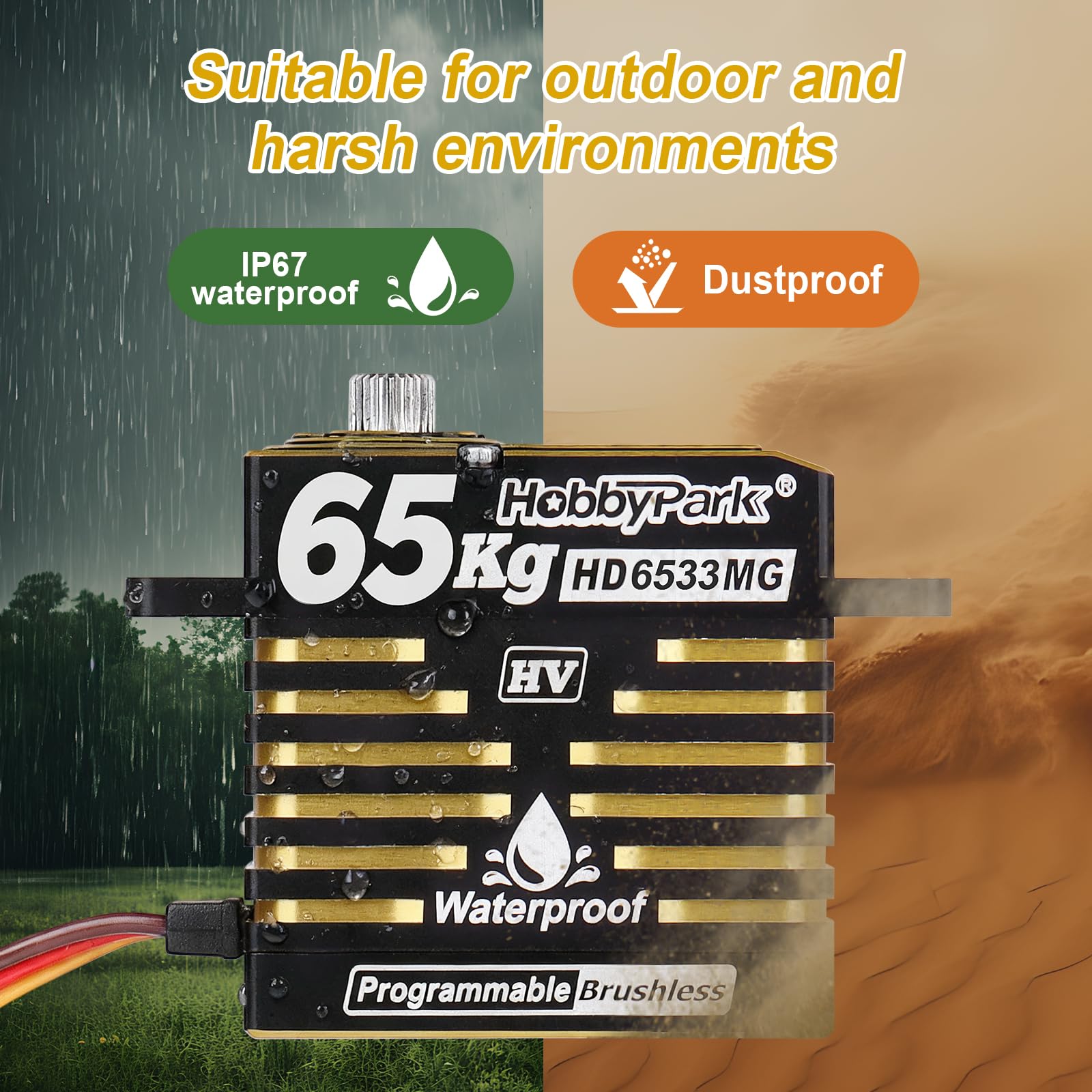 HobbyPark Impermeabile 900 oz-in 65KG High Torque Servo Brushless Motor 8.4V HV Servo Metal Gear RC Servo Programmabile 2BB per 1/8 1/10 1/12 RC Crawler RC Truck RC Auto Buggy Angolo di controllo