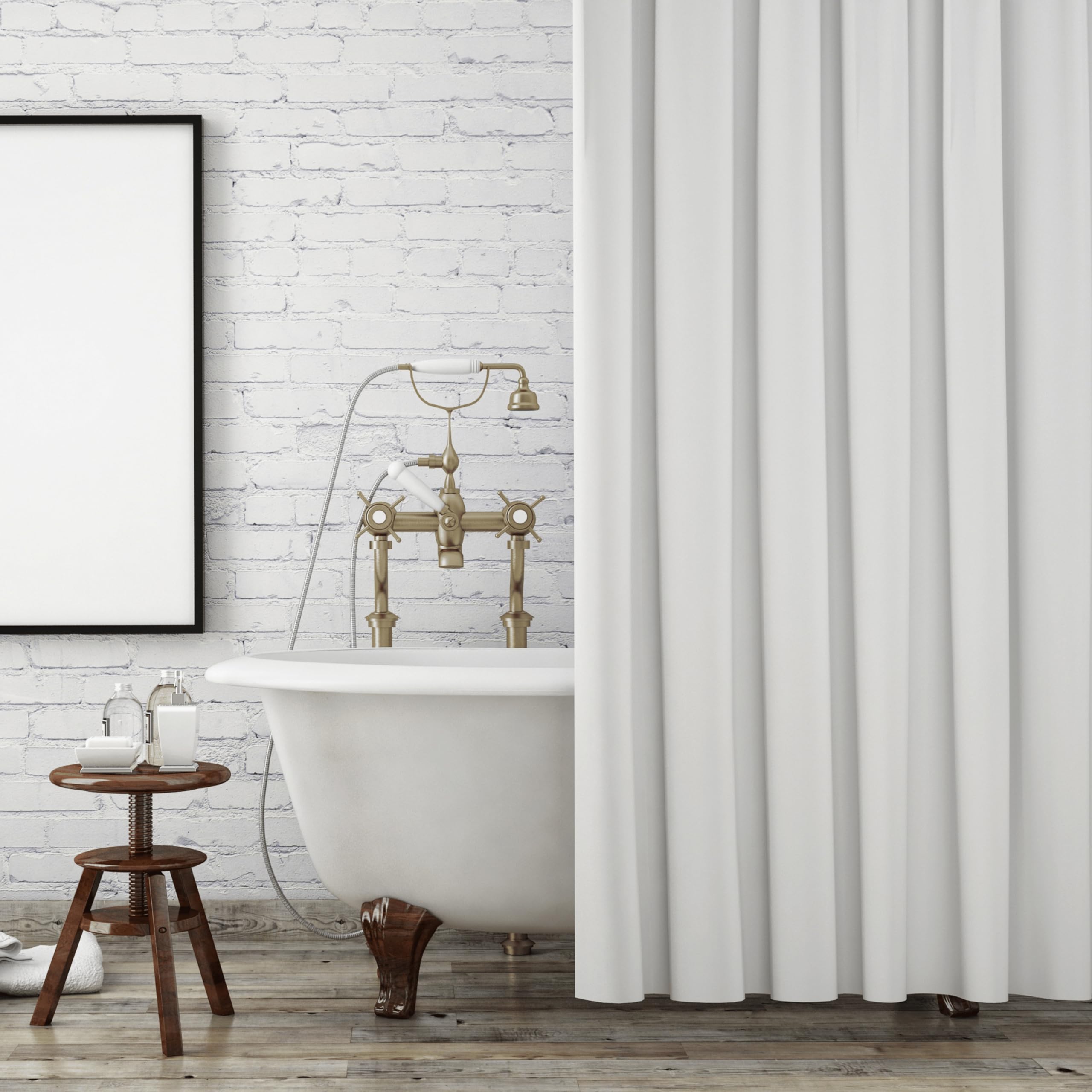 Shower Curtain Liner for Bathroom with 12 Metal Hanging Hooks, Heavy Duty Waterproof Washable Long Tall Linen Cloth Fabric, Weighted Magnets & Luxury Design Color White and Size 72" W X L 72"