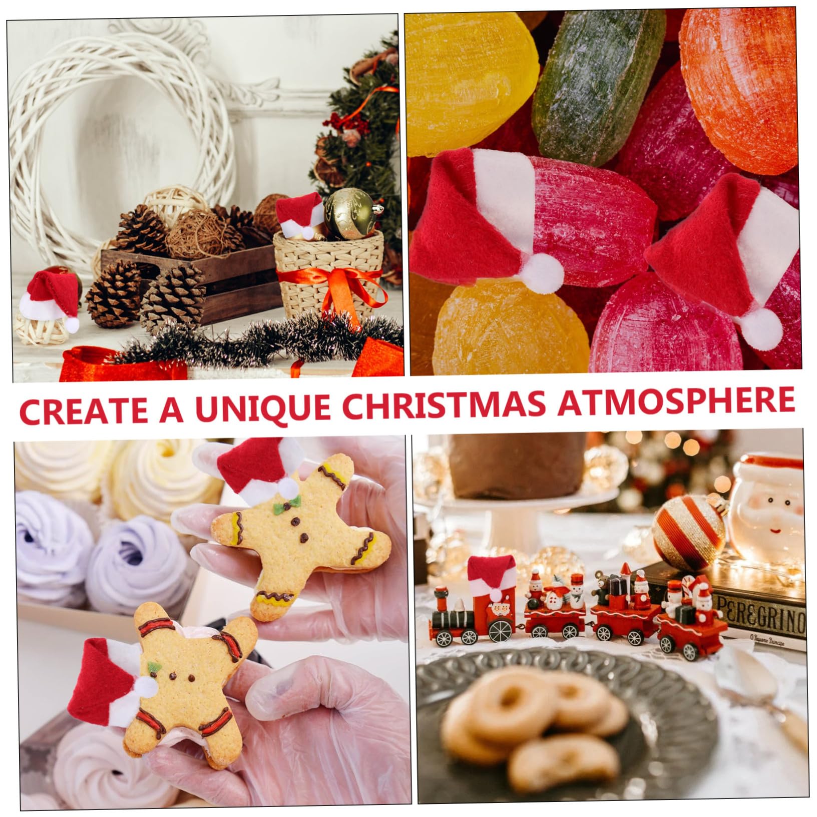 24pièces Lot de Mini Bonnets De Noël Rouges Et Blancs pour Sucettes Décors Festive Réutilisables pour Friandises Et Jouets