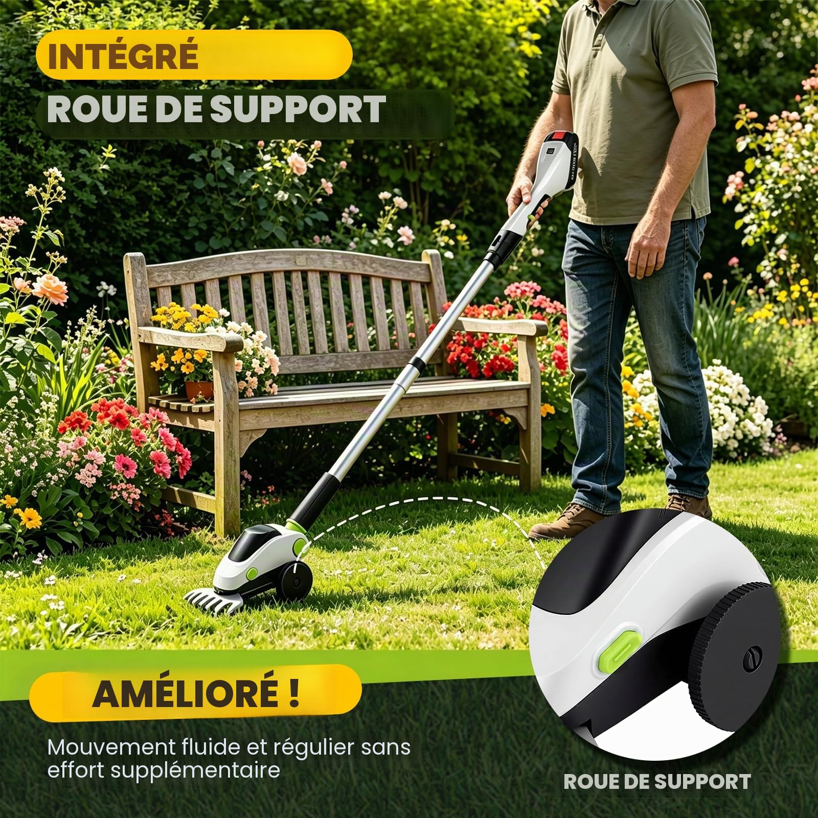 Taille Haie Electrique Telescopique 4-en-1 21V avec 2 Batteries 4,0Ah