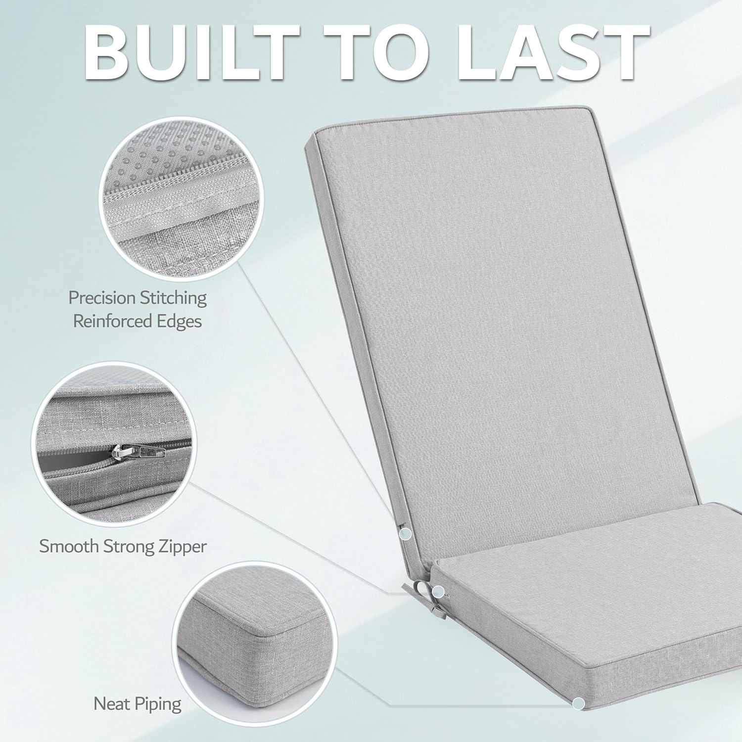 Adirondack Chair Cushions Set of 2 - Removable Covers, Water-Repellent & Fade-Resistant Faux Linen, Securing Straps, Non-Slip Bottom, Fit for Most Outdoor Adirondack & Rocking Chairs - Light Grey