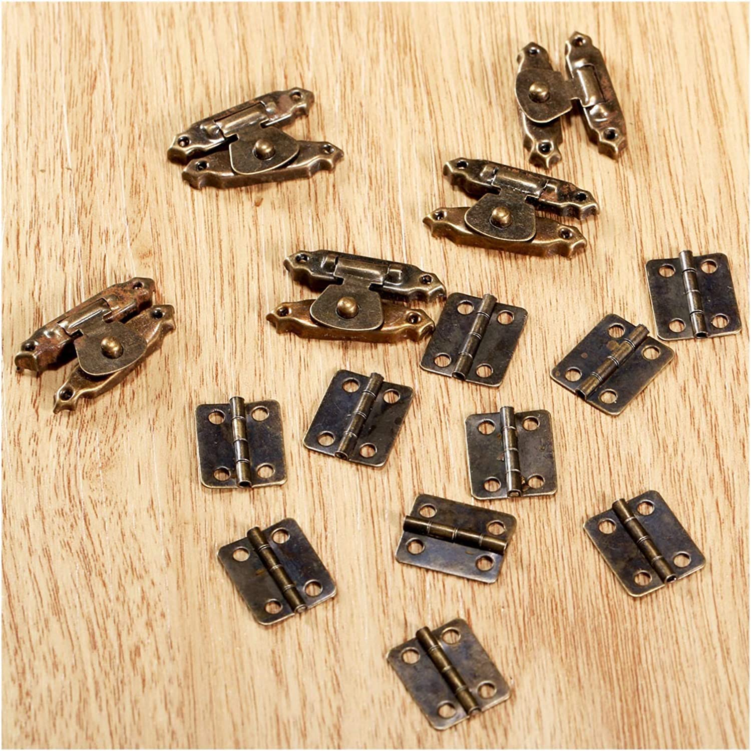 Antiguo Retro cerrojo hebilla gancho ojo pestillo, 10 piezas bronce muebles gabinete bisagras + 5 piezas de joyería caja de madera caja interruptor hebilla puerta pestillo hierro Retro Hardware acceso