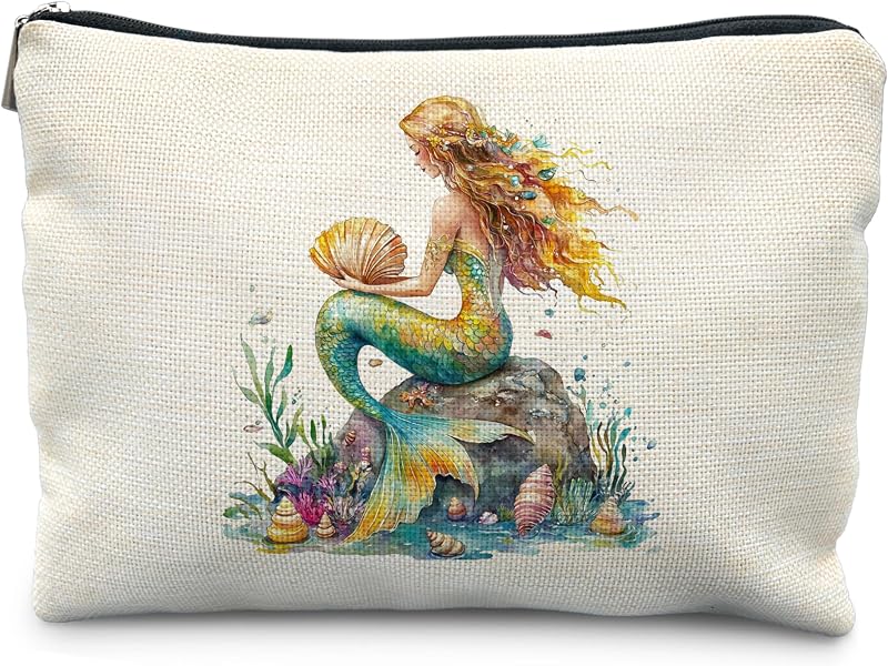 Necessaire de maquiagem OHDCE com estampa Mermaid, fechamento com zíper, 1 unidade