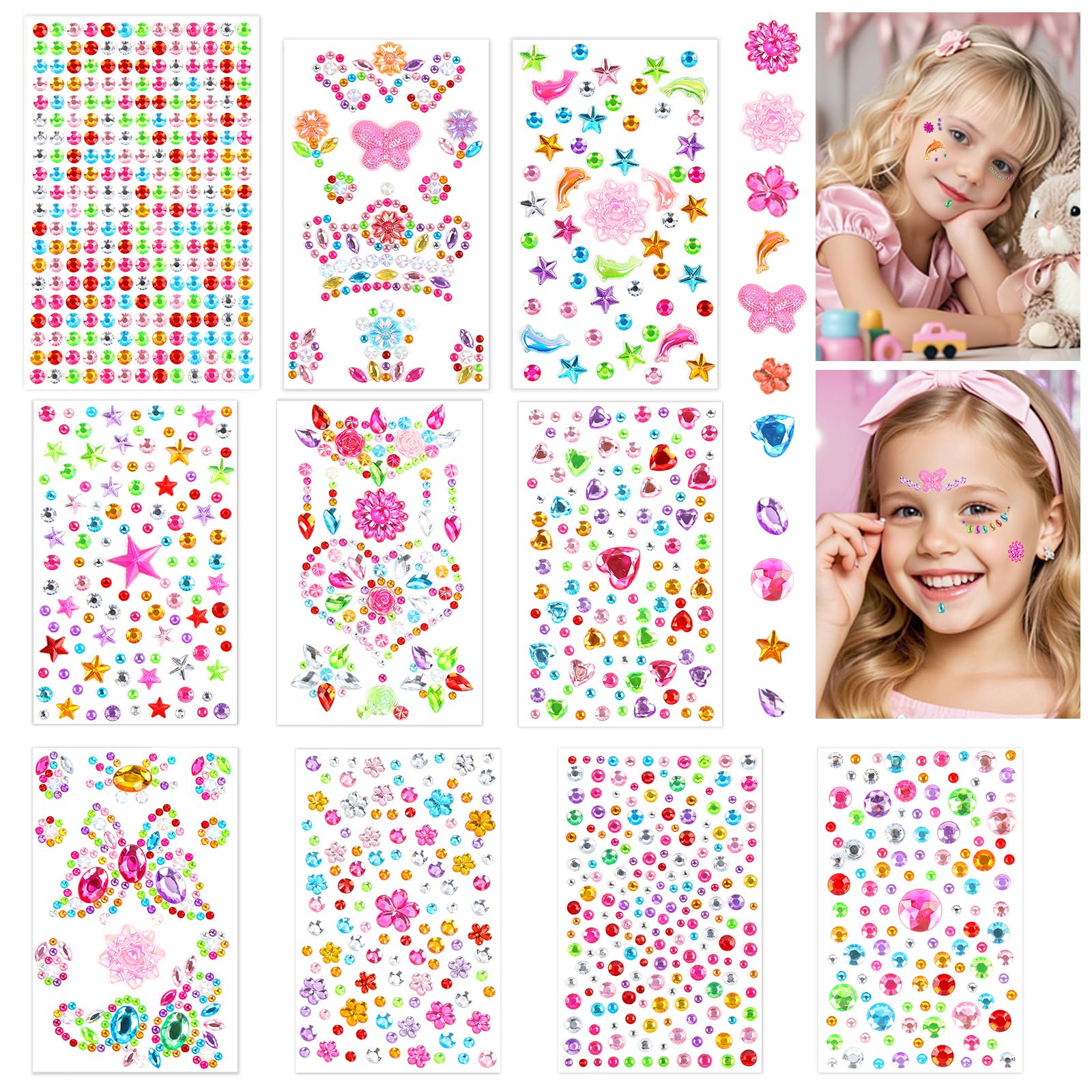 Vicloon Gem Stickers, 2300pcs Rhinestone Self Adhesive Gems, Rhinestone Sticker with Variety of Shapes and Sizes,Stick on Gems Jewel Stickers for Kids DIY Crafts, Nail Art, Scrapbooking