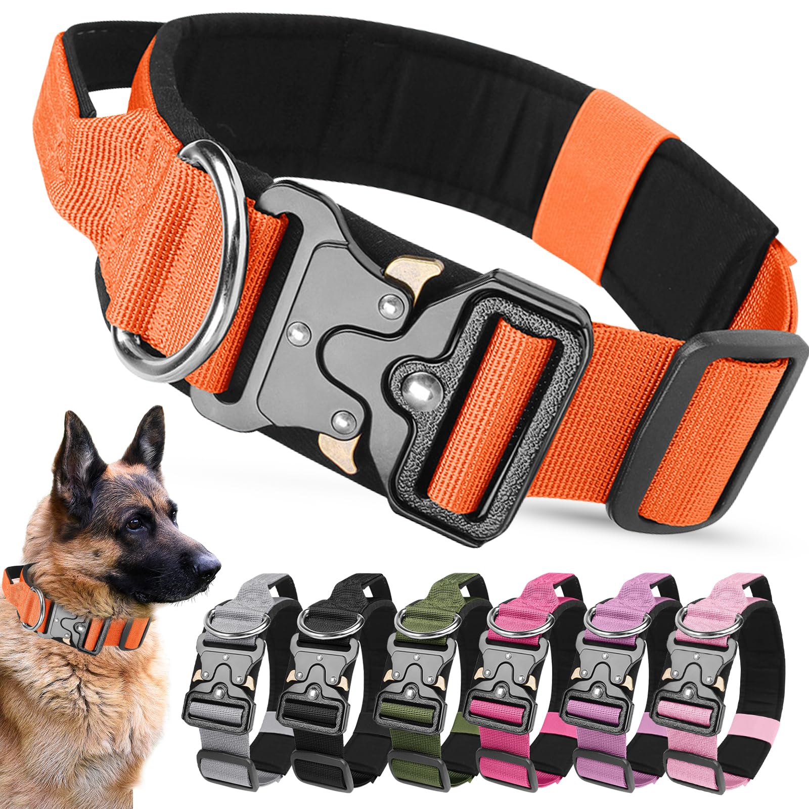AKOFIC Tactical Dog Collar, Heavy Duty Wide Dog Collar with Handle and Soft Padded, Adjustable Comfortable Pet Collar for Small Medium and Large Dogs Training (Orange, XL) — image 1