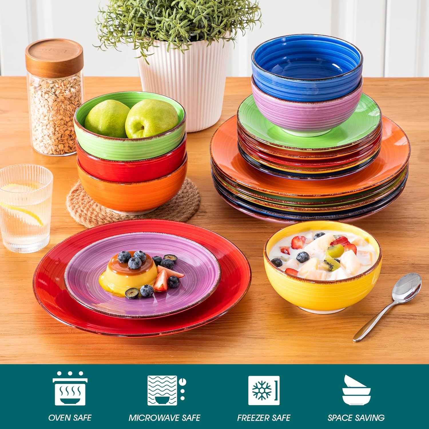 vancasso Bonita Dinnerware Set Muticolor Stoneware 18 Pieces Service for 6, Handpainted Spirals Pattern Stoneware Plates and Bowls Set - Image 4