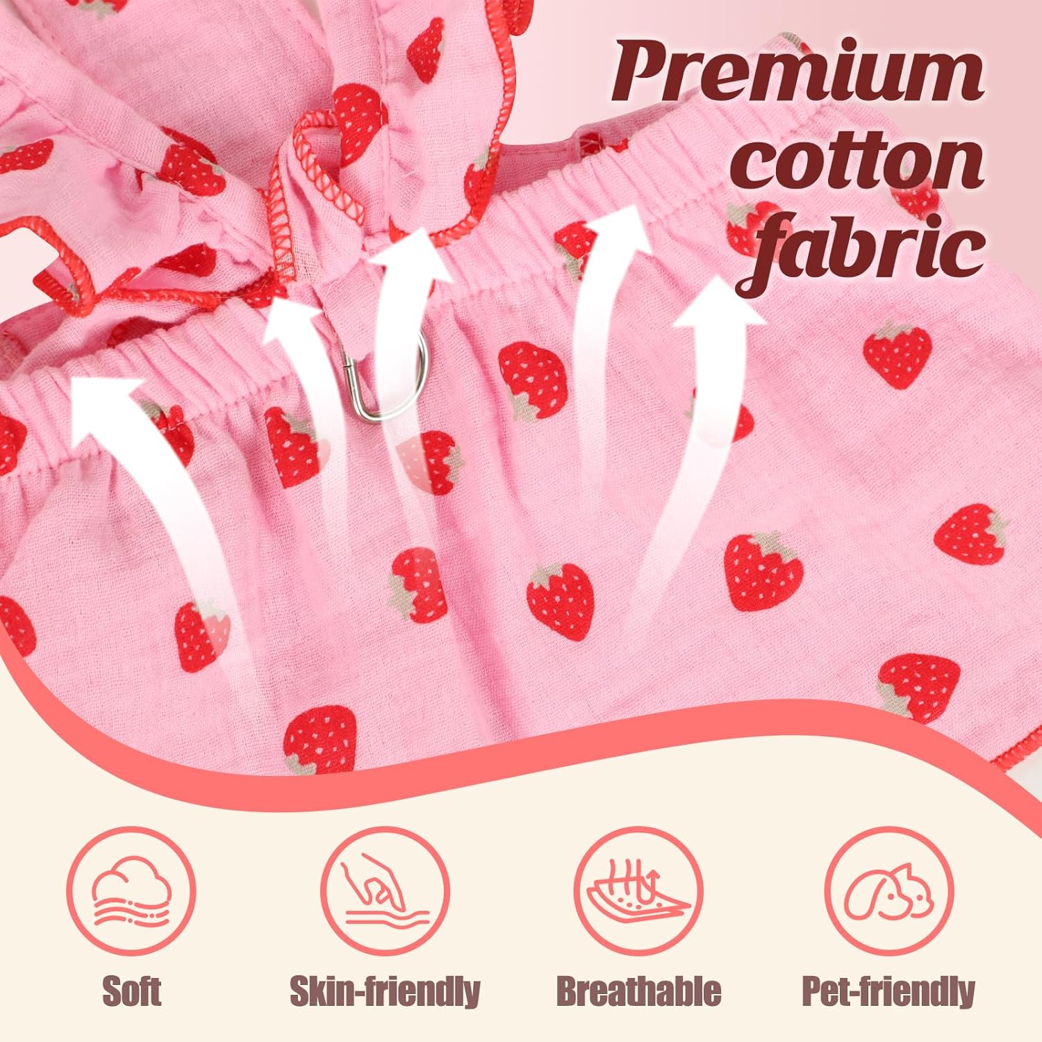 Strawberry Print Dog Cat Clothes and 2 Cat Collar Pink & White, Kitten Collar with Bell Adjustable 7.5"-12.5", Bow Decor pet Clothes for Small Dogs, Small Medium Large Cat Collars for Girl Cats, XS