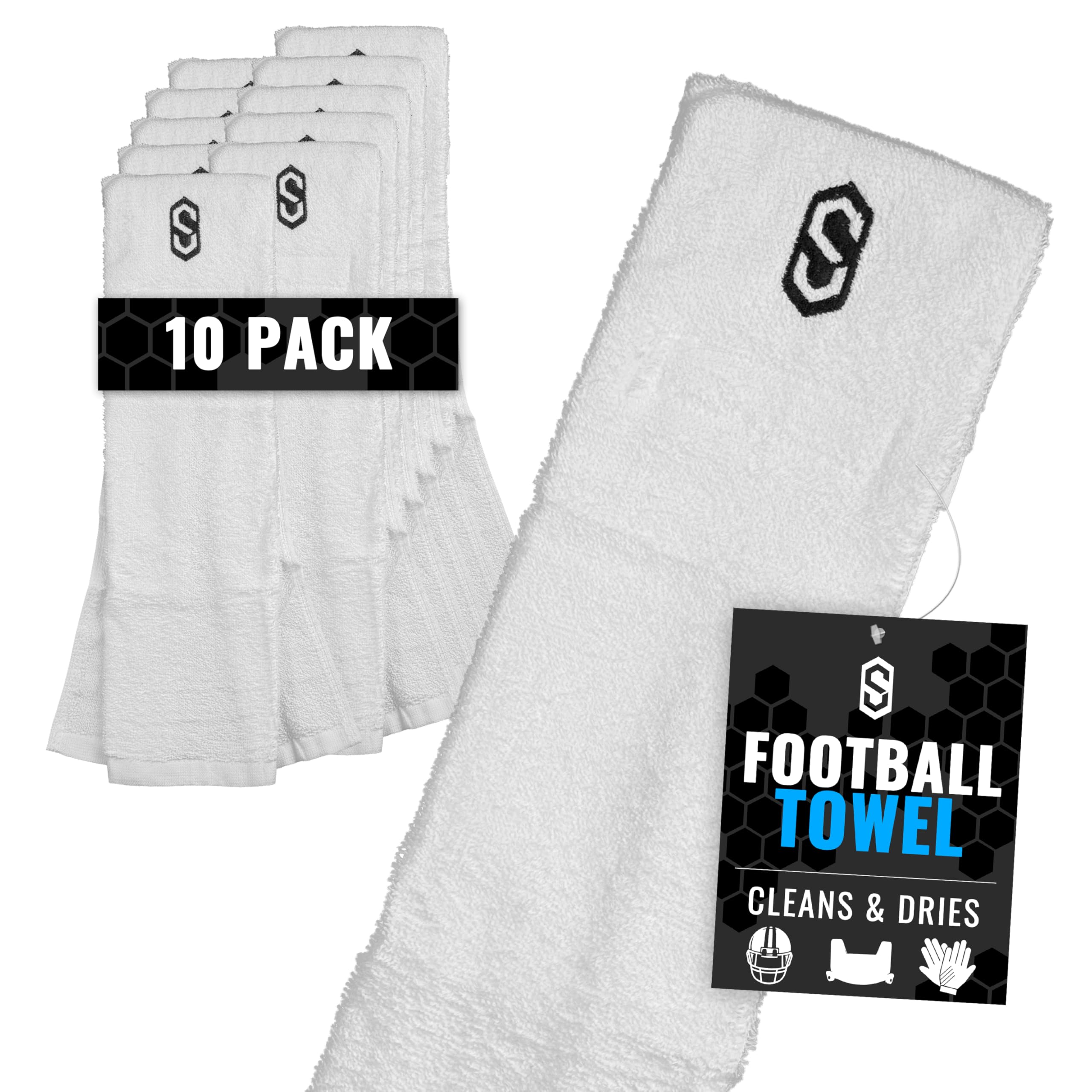 Sports Unlimited Xtra Soft Football Towel with Hook and Loop Closure to Clean Visor and Gloves