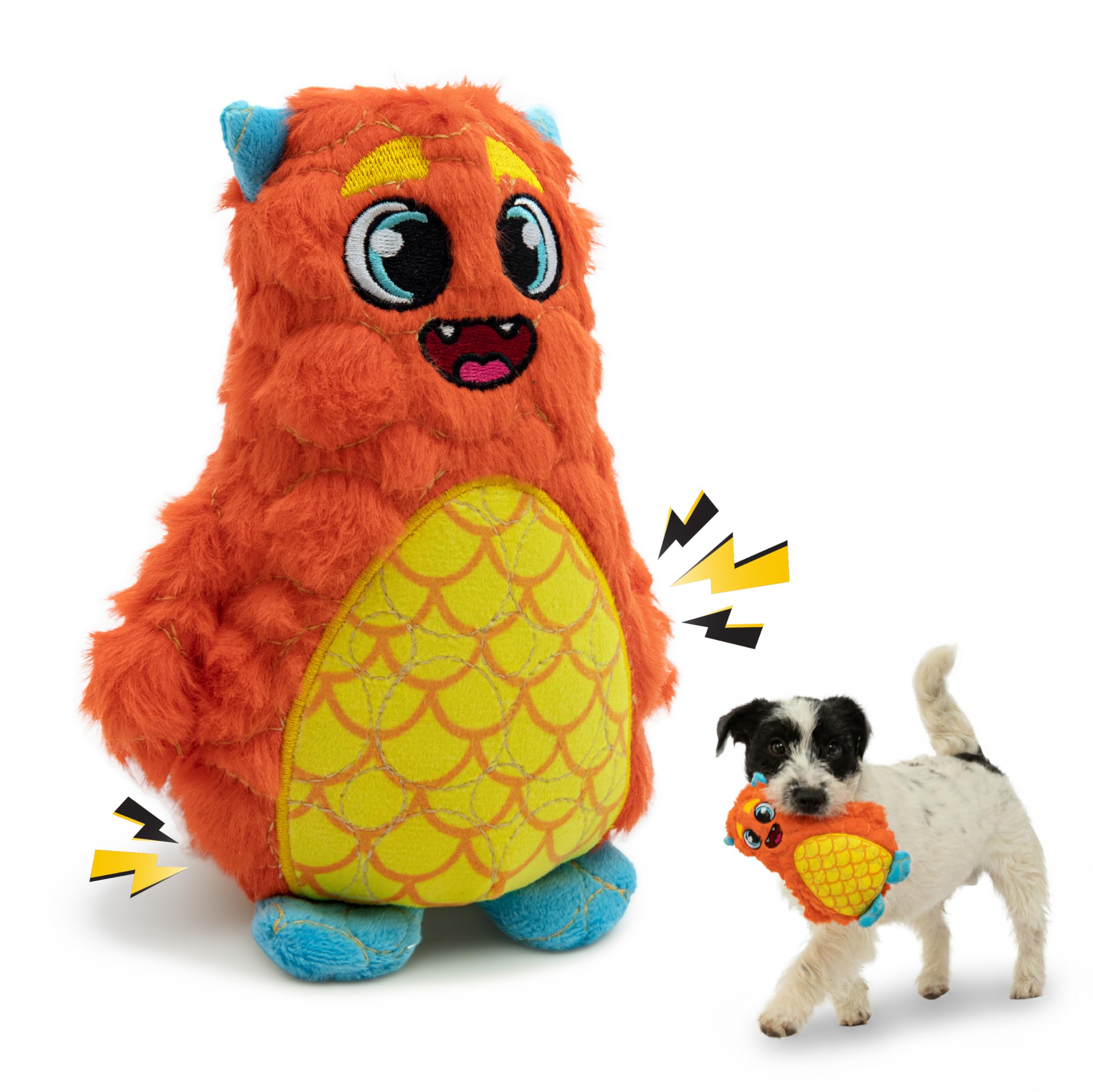 Bite Force - Durable & Strong Dog Toy Orange Monster with Squeaker, Kevlar-Reinforced for Aggressive Chewers. โ image 1