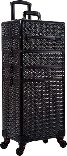 Miniatura 1 de AROUS Estuche de maquillaje profesional 5 en 1, estuche de aluminio para cosméticos, estuche de maquillaje con ruedas giratorias de 360 , Negro -,