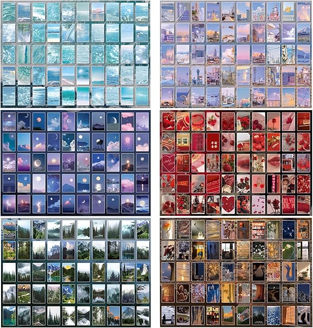 TIE-DailyNec 300 Pieces 6 Sets Washi Stickers Nature Scenery Sky Daily Life Plant Sunset Sticker, Vintage Aesthetic Stickers for Scrapbooking DIY Crafts Decoration (Option 1)
