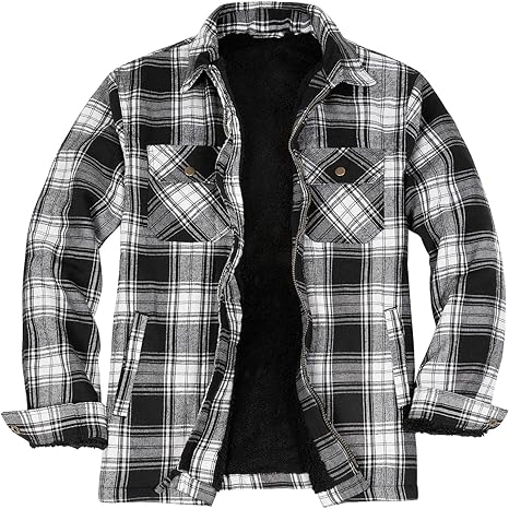ZENTHACE Men's Sherpa Lined Full Zip Plaid Flannel Jacket