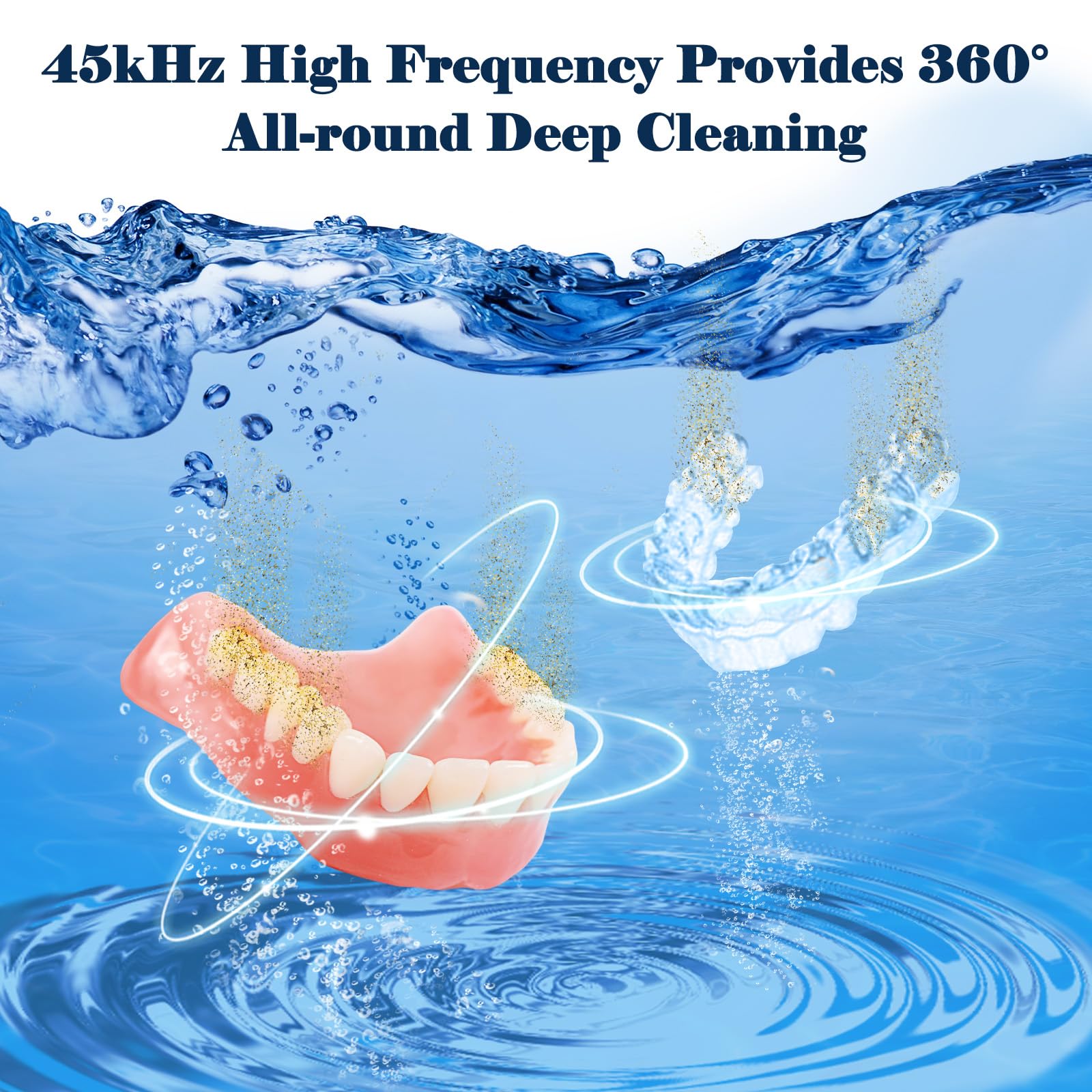 45000Hz Ultrasonic Cleaner Nettoyeur Ultrasons, 200ML Dental Pod, 25W Nettoyant Ultrason avec 4 UV Lampe, 4 Modes pour Prothèses Dentaires, Gouttière Dentaire, Retainer, Bijoux, tête de brosse