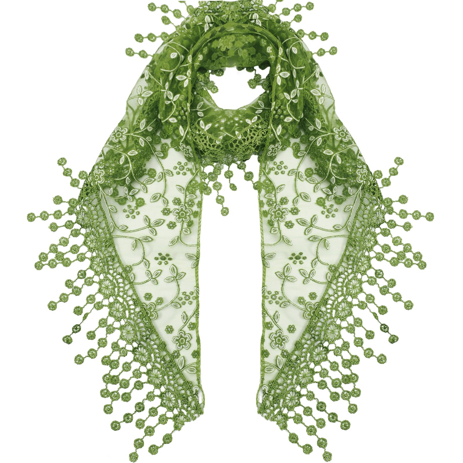 Bufanda de encaje para mujer, bufanda de encaje triangular, chal floral, bufanda de encaje para la cabeza, bufanda ligera de moda, bandana de encaje, Verde